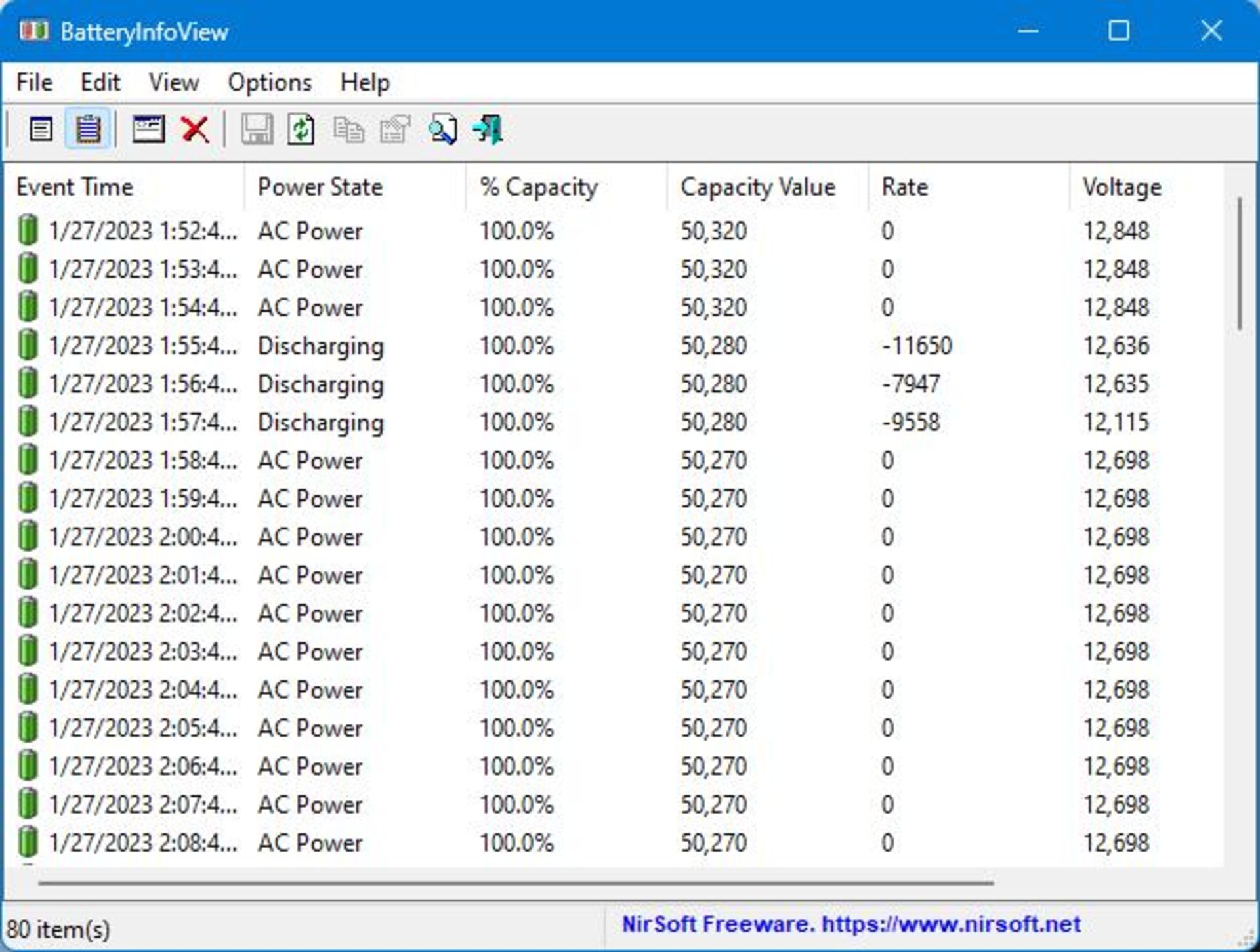 نمایش اطلاعات باتری لپ‌تاپ در برنامه BatteryInfoView 