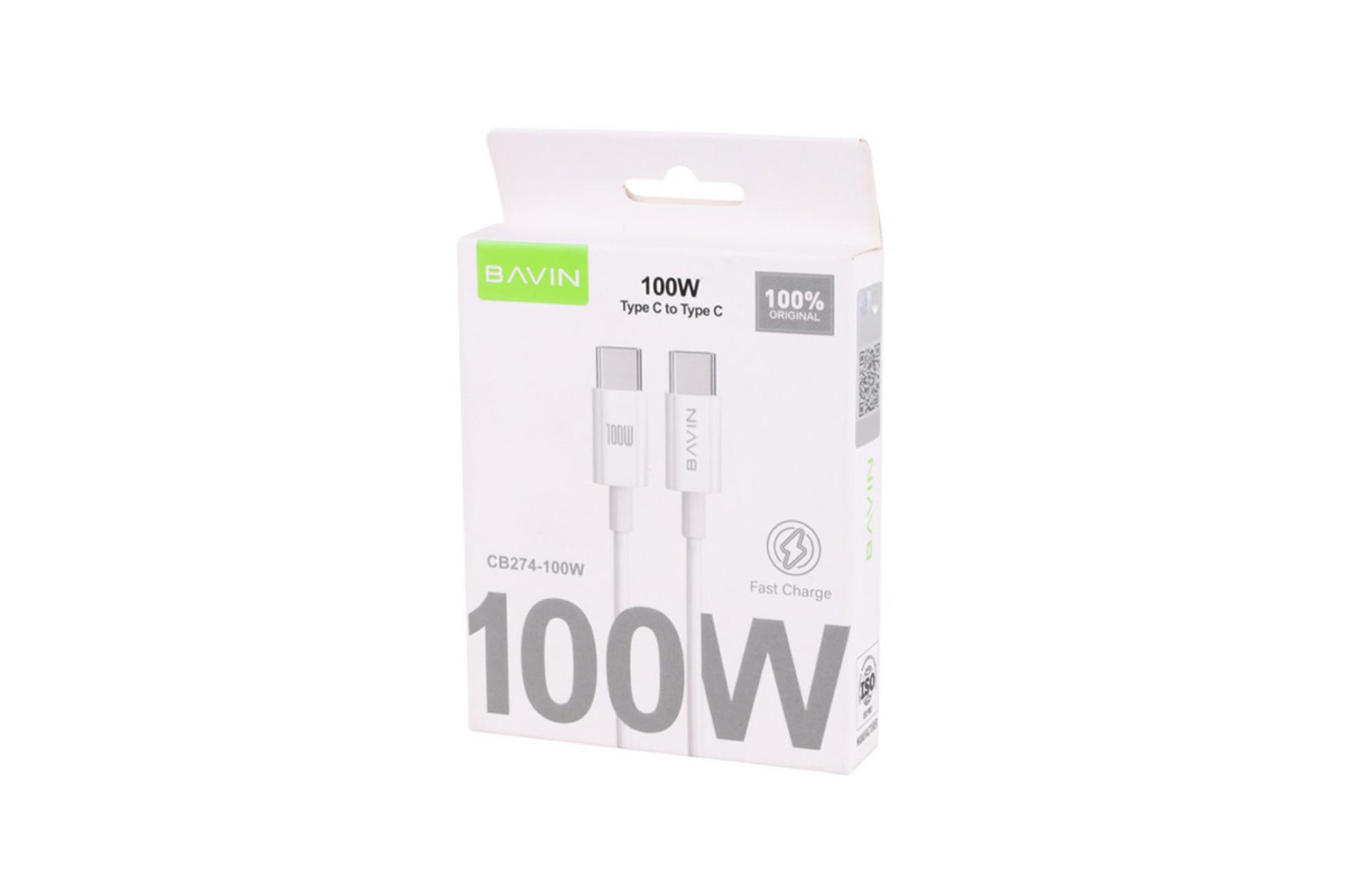 جعبه کابل شارژ USB باوین Type-C به Type-C مدل CB274-100W با طول 1.5 متر