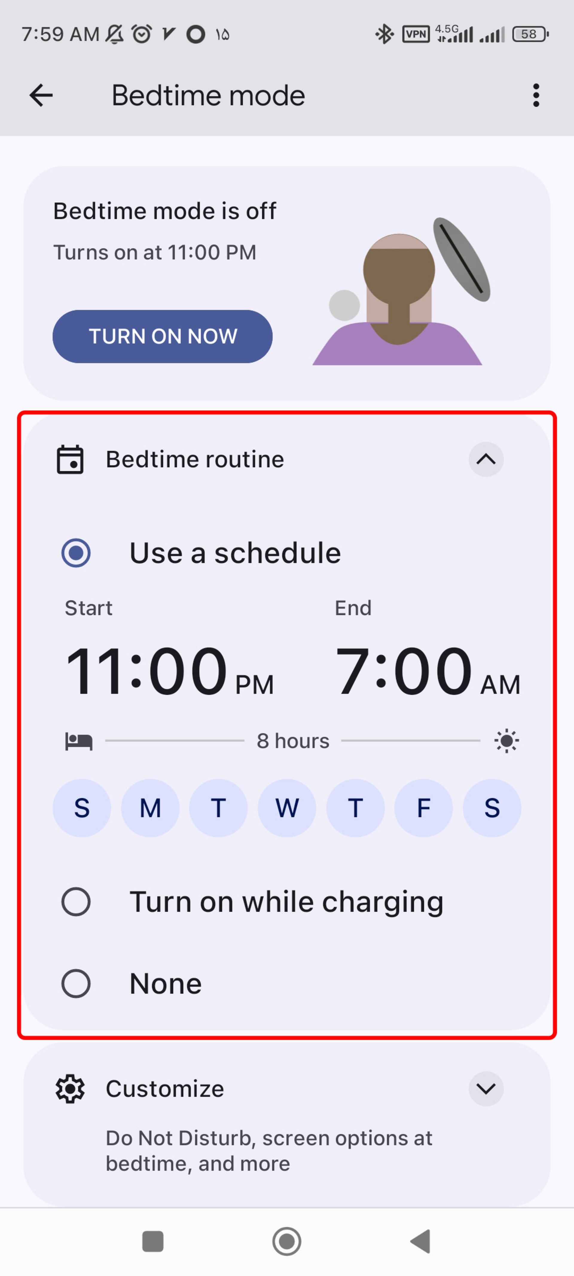 قسمت Bedtime routine شیائومی
