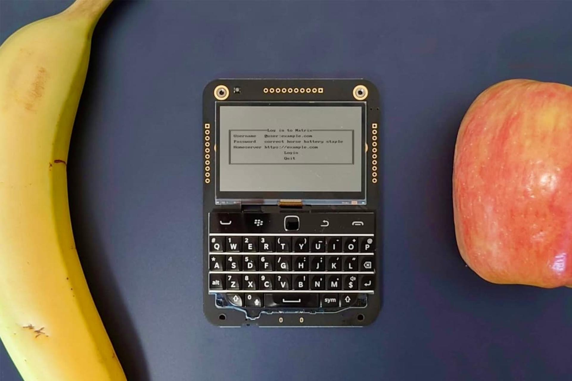 کامپیوتر جیبی Beepberry کنار موز و سیب