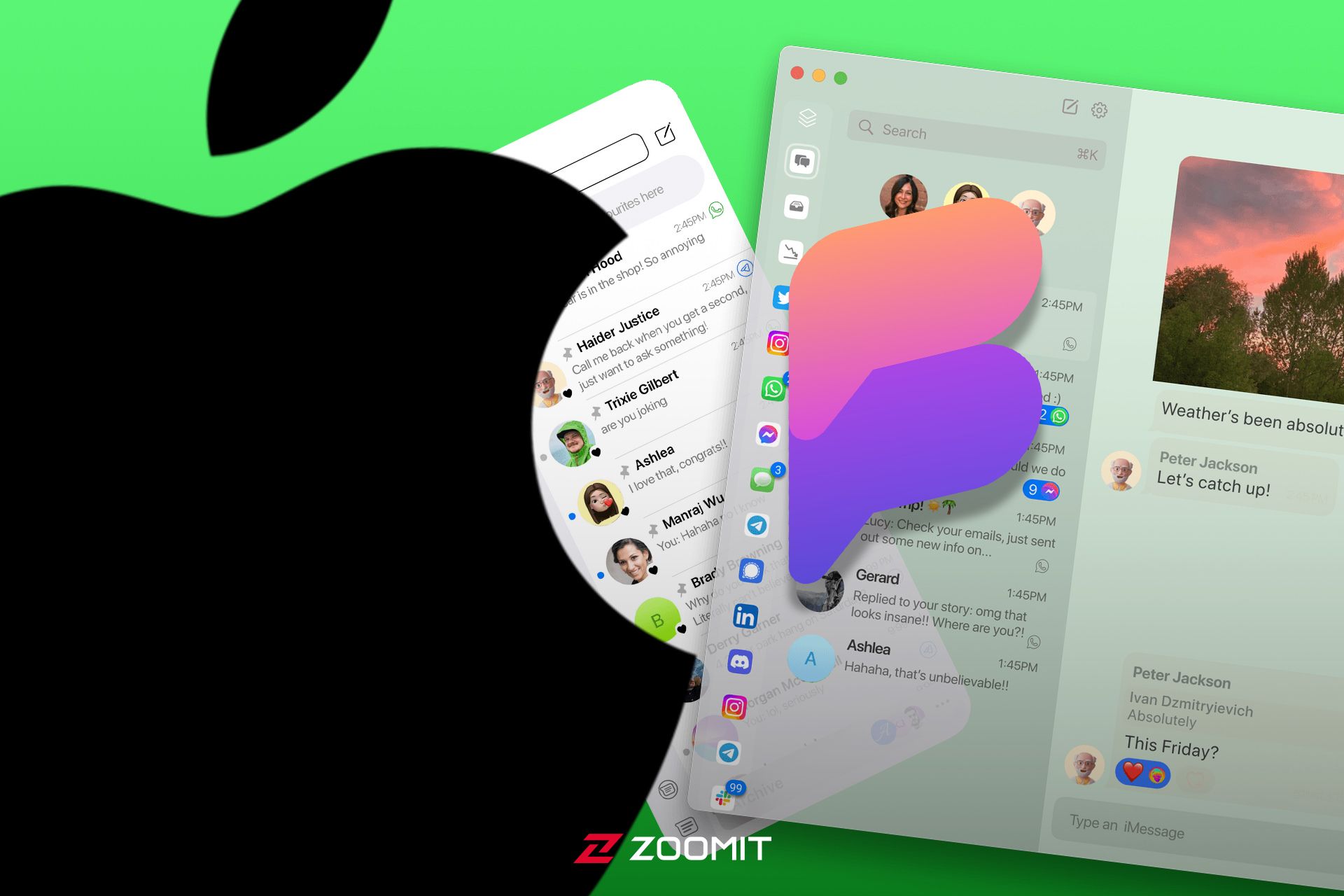 لوگوی سیب اپل در حال بلعیدن اسکرین‌شات‌هایی از اپلیکیشن بیپر