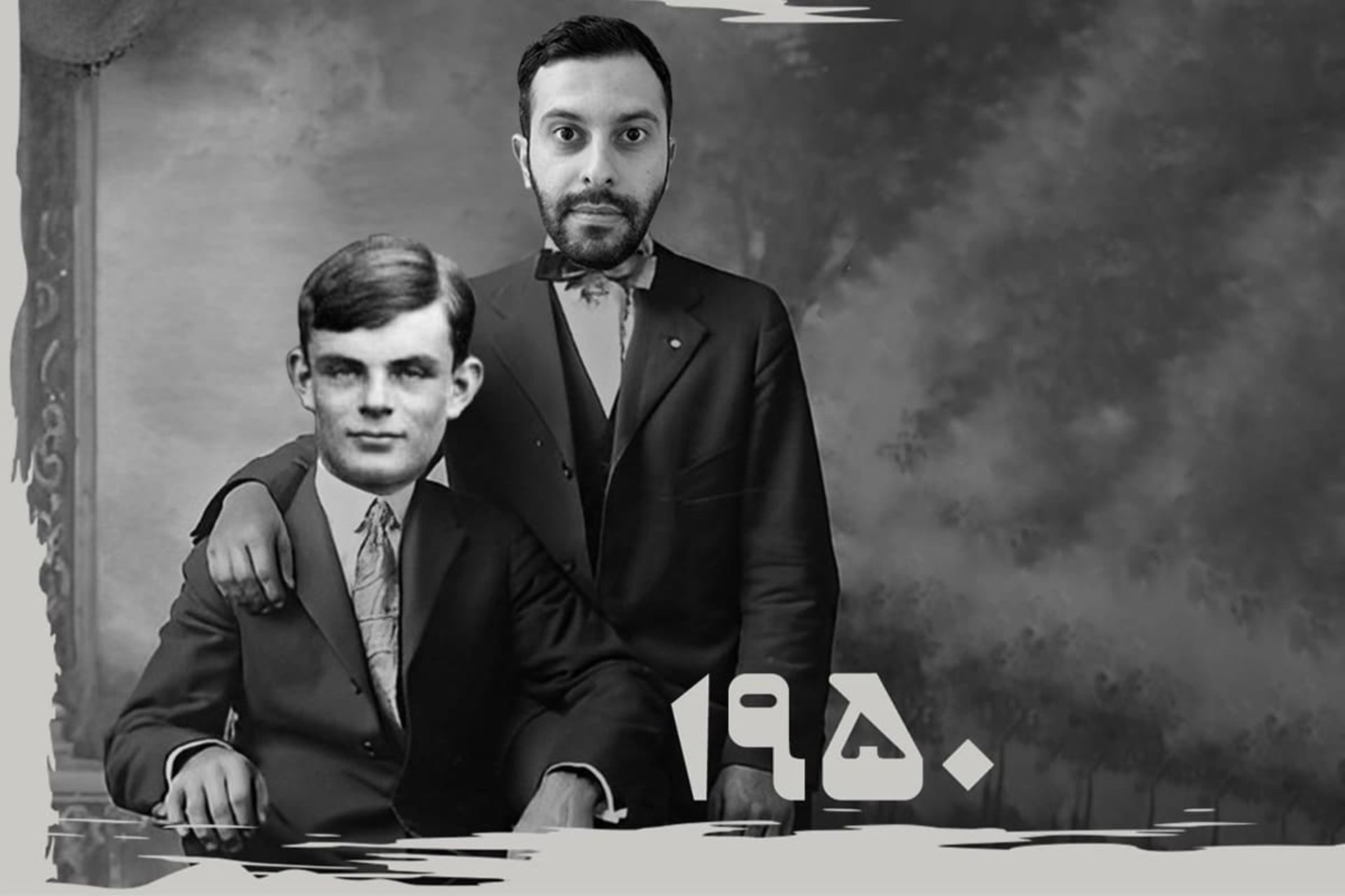 دو مرد جوان با کت شلوار پاپیون سیاه سفید