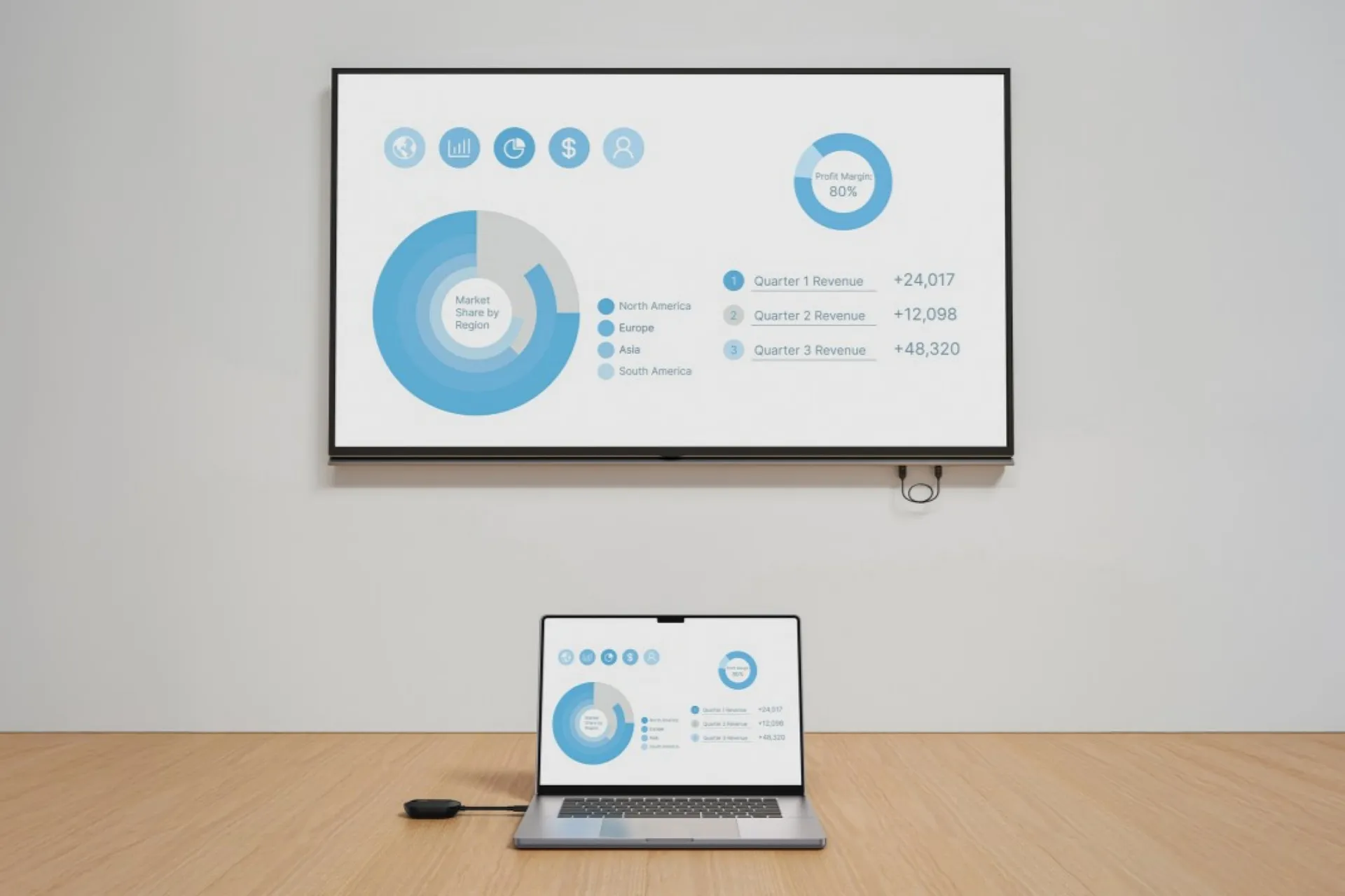 آداپتور بی‌سیم ConnectAir Wireless HDMI Display Adapter متصل به لپ‌تاپ و تلویزیون