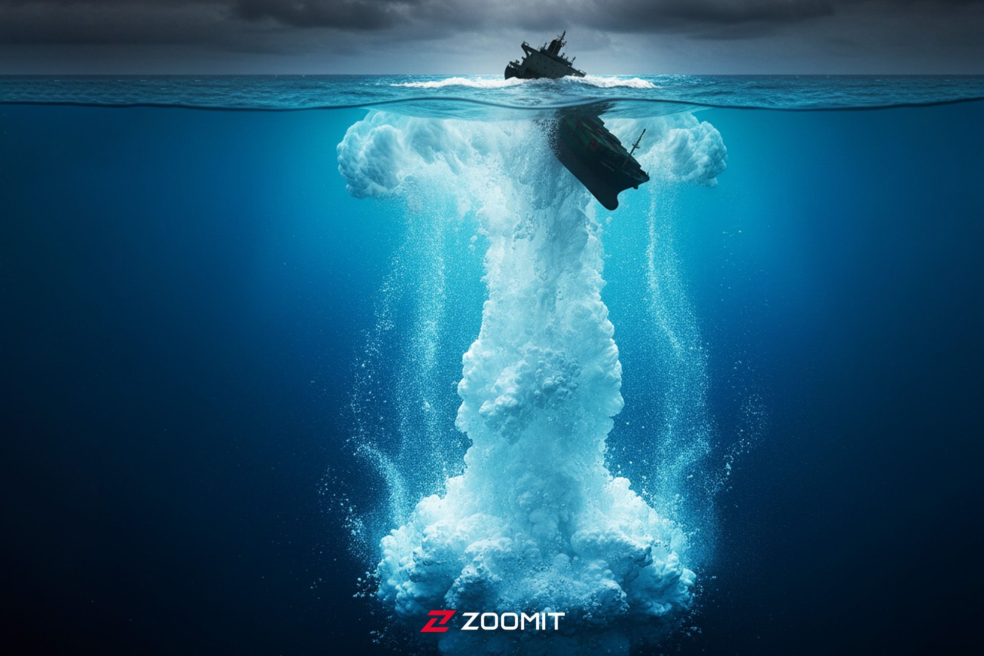 کشتی درحال غرق‌شدن در اقیانوس