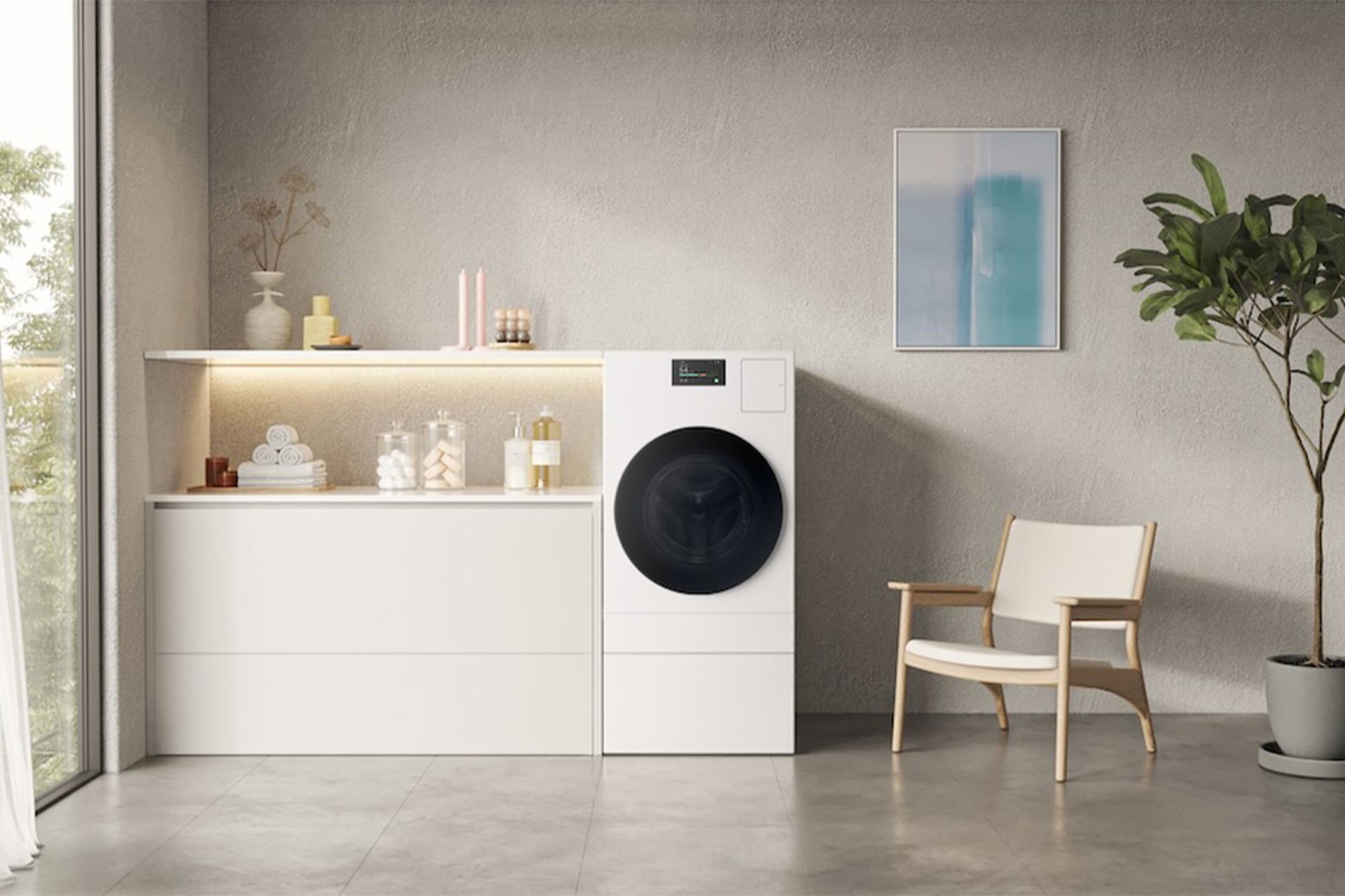 ماشین لباس شویی سامسونگ از نمای جلو در محیط سفید