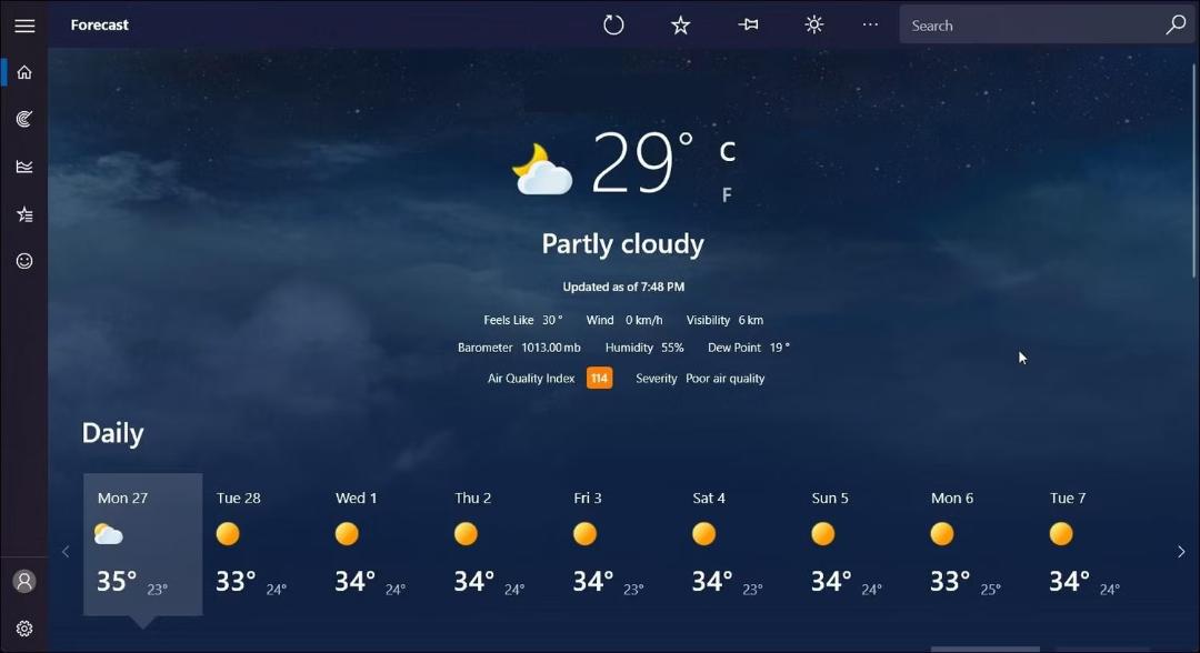 برنامه وضعیت آب‌وهوا MSN Weather