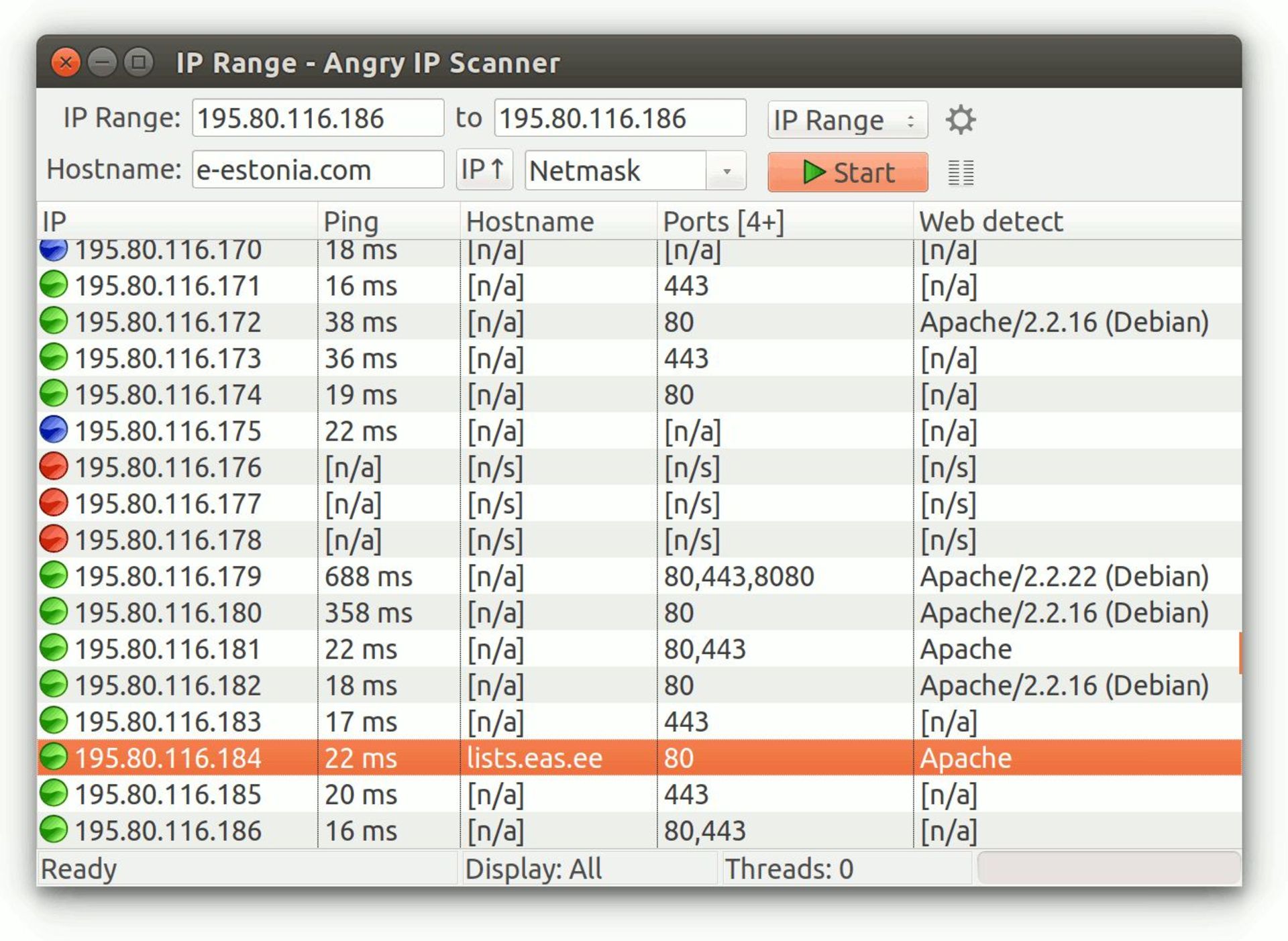 محیط برنامه Angry IP Scanner