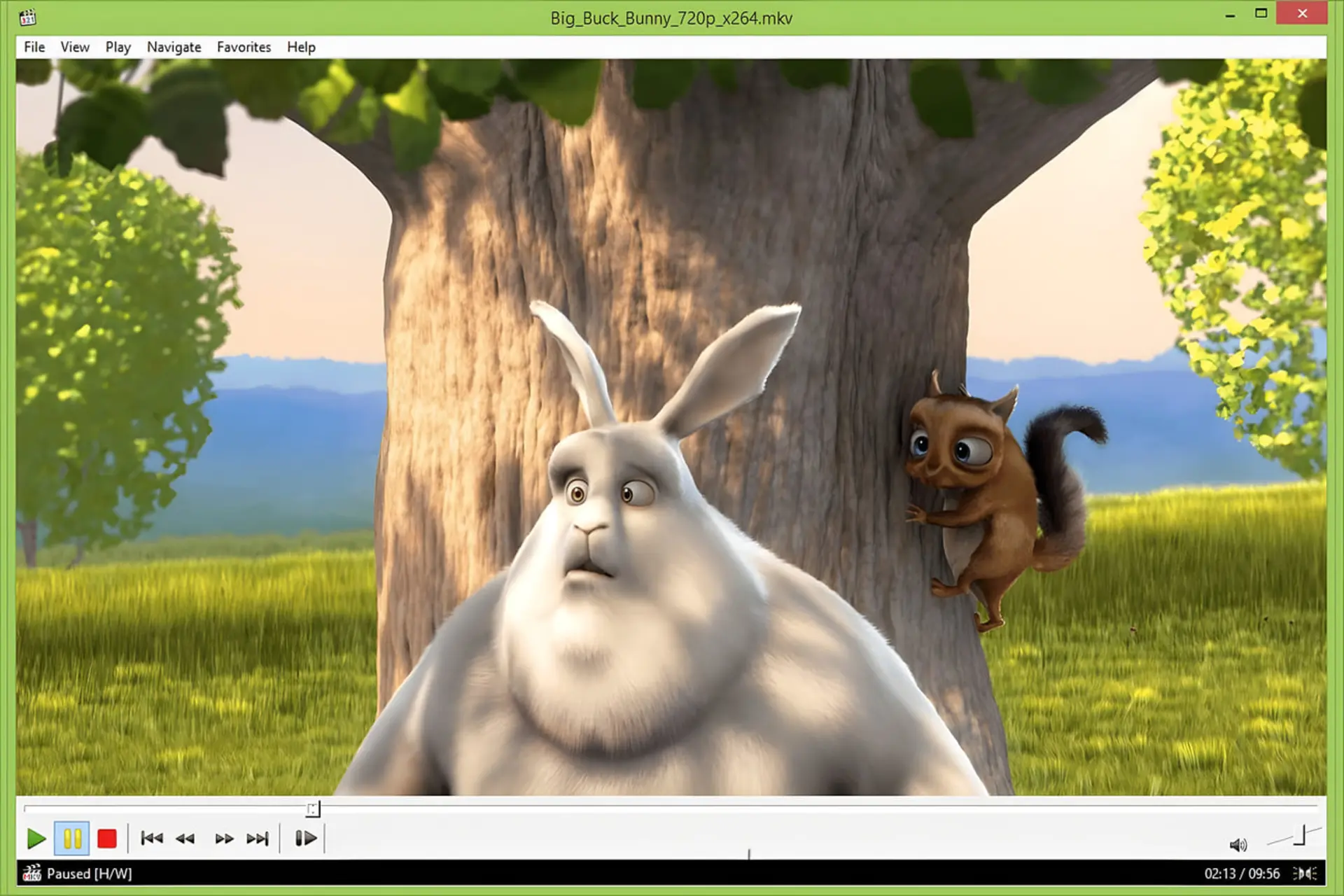 خرگوش سفید و سنجاب در حال تماشای انیمیشن بیگ باکی بانی (Big Buck Bunny)