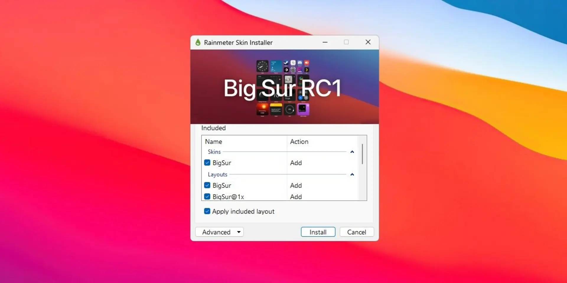 نصب  Big Sur for Rainmeter