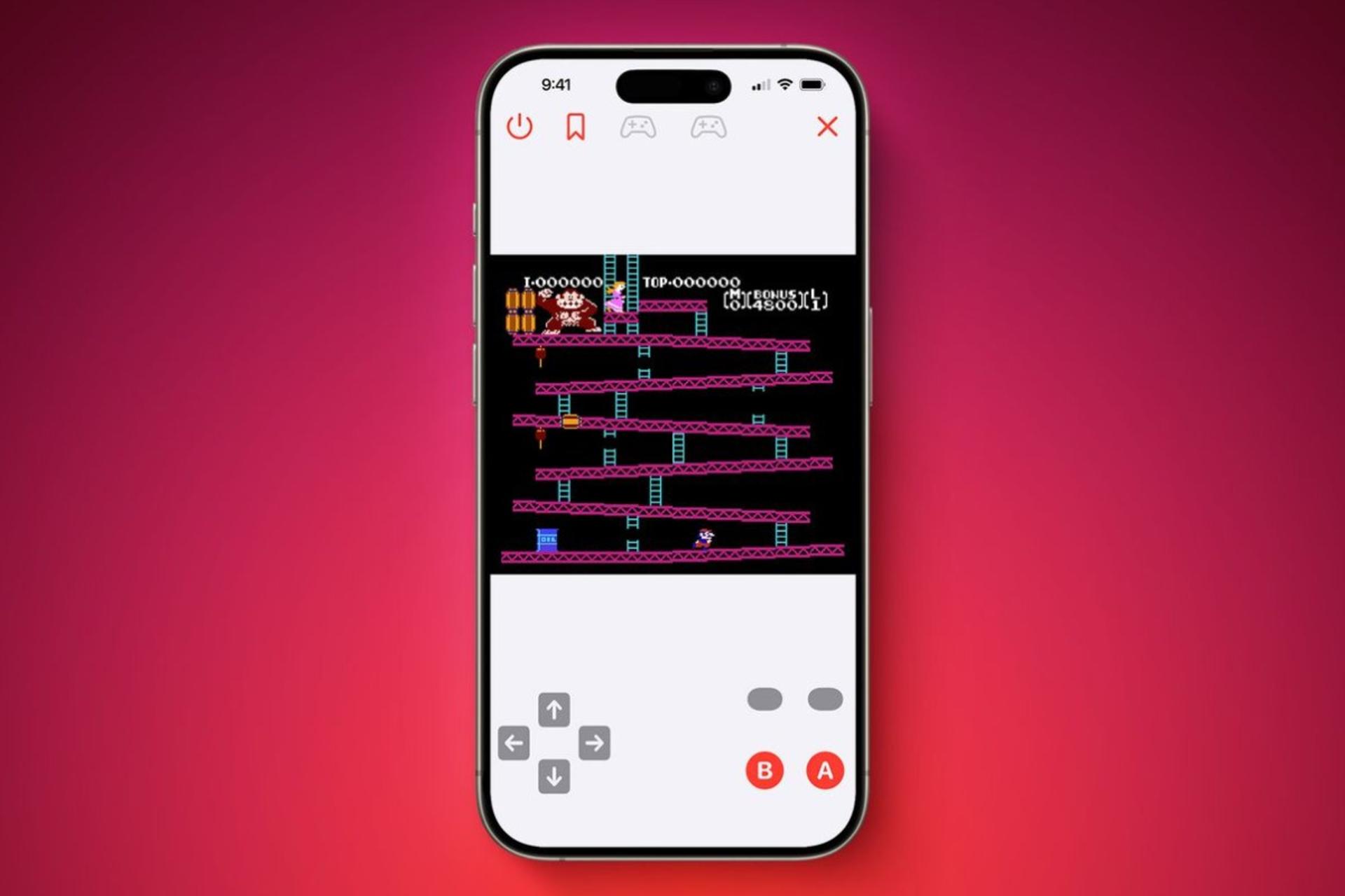 شبیه ساز NES روی گوشی آیفون با پس زمینه قرمز