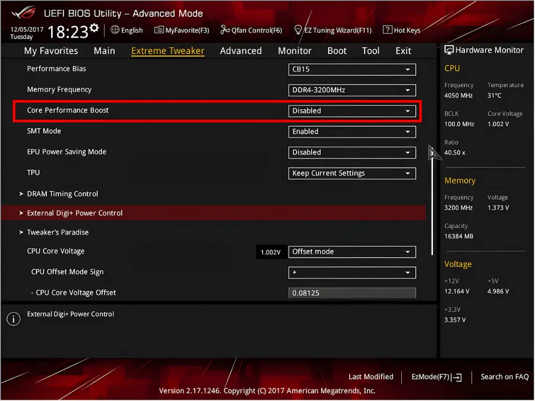 تنظیمات Core Performance Boost در محیط UEFI BIOS مادربرد ایسوس