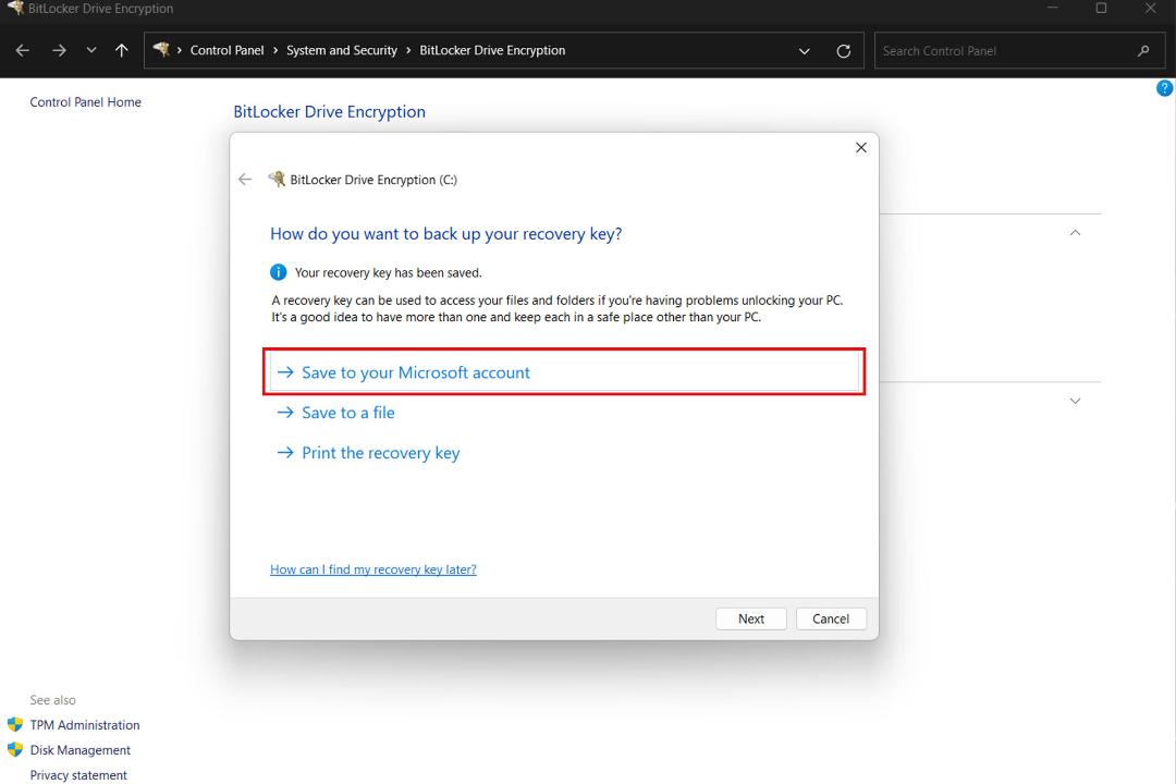 پنجره BitLocker Drive Encription