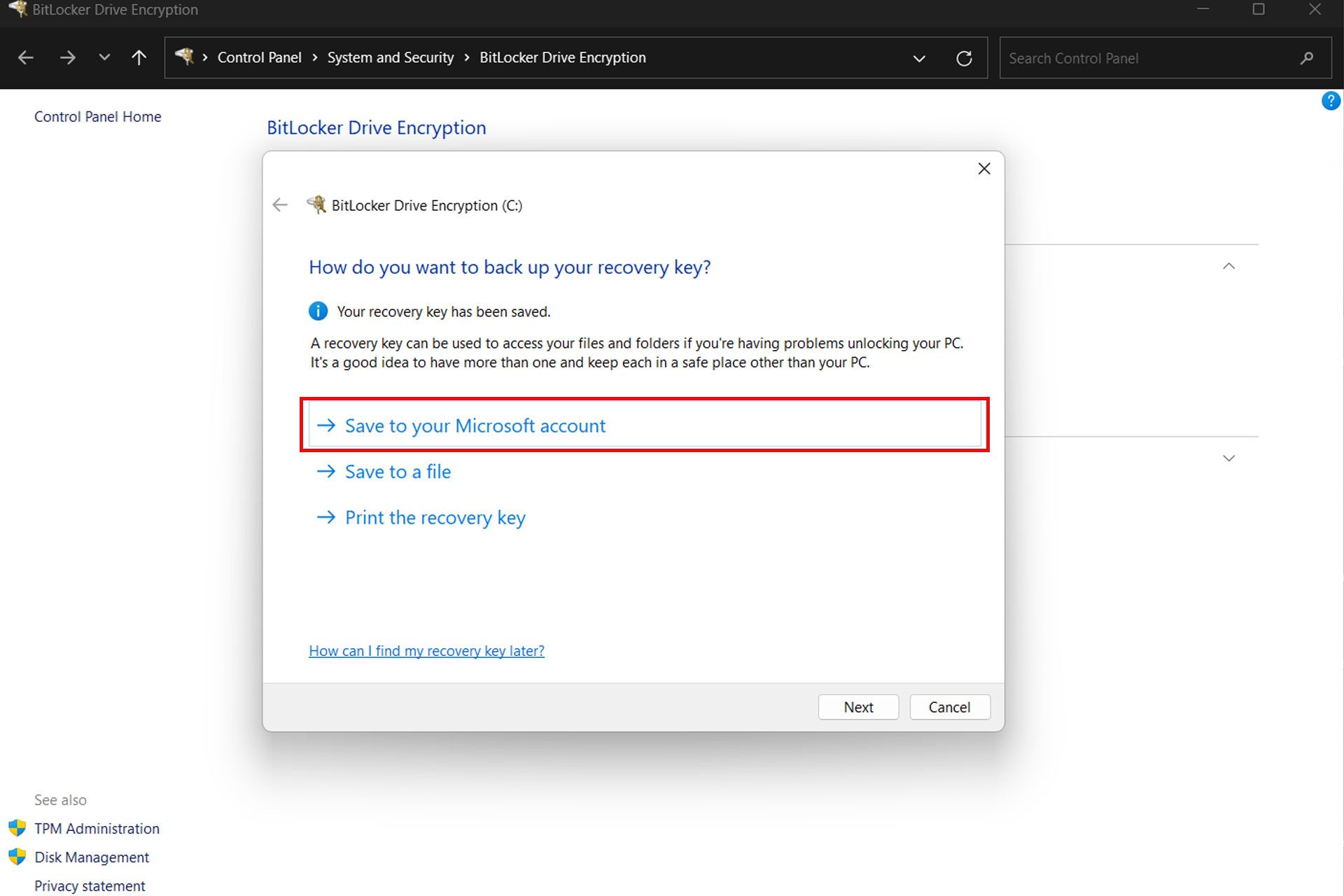 پنجره BitLocker Drive Encription
