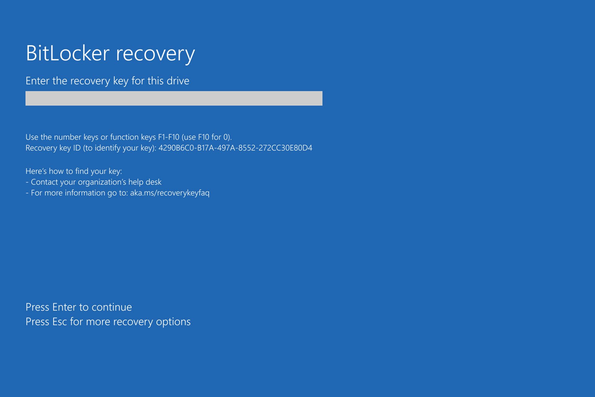 نمایی از صفحه BitLocker Recovery