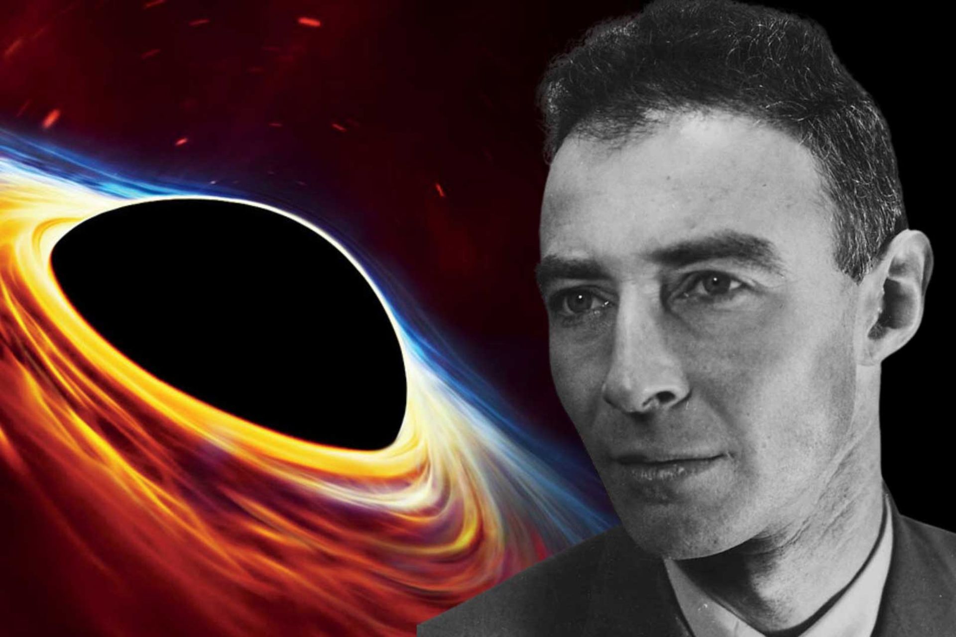تصویر سیاه‌چاله در کنار پرتره رابرت اوپنهایمر