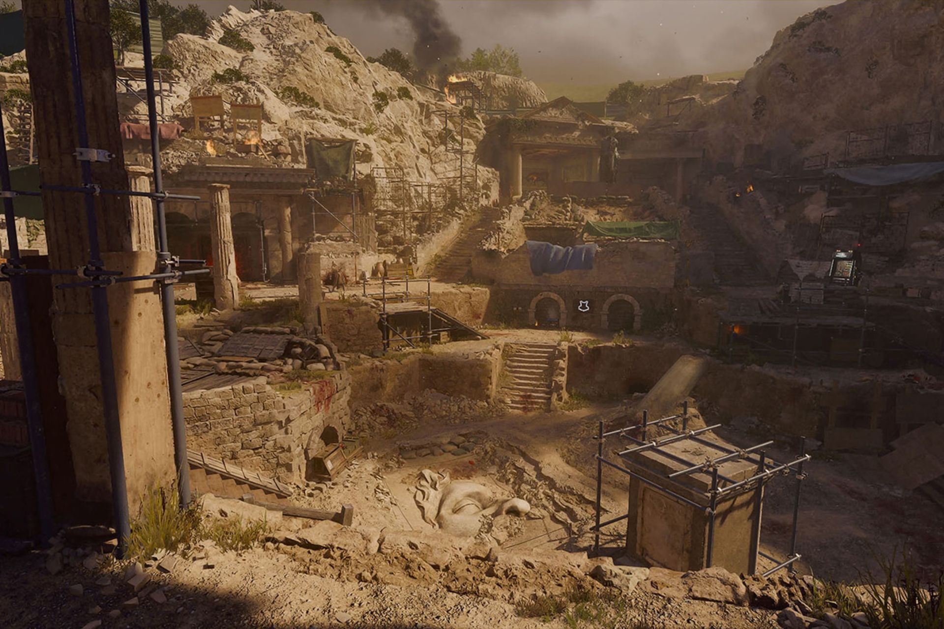 یک مکان روستایی قدیمی با چند خانه گلی