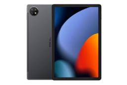 نمای کلی تبلت اسکال پد 16 بلک ویو / Blackview Oscal Pad 16 با نمایشگر روشن و نمایش پنل پشت به همراه لوگو و دوربین رنگ خاکستری