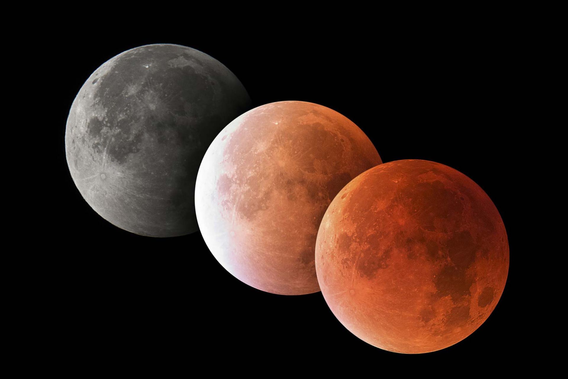 ماه کامل به رنگ عادی و سرخ