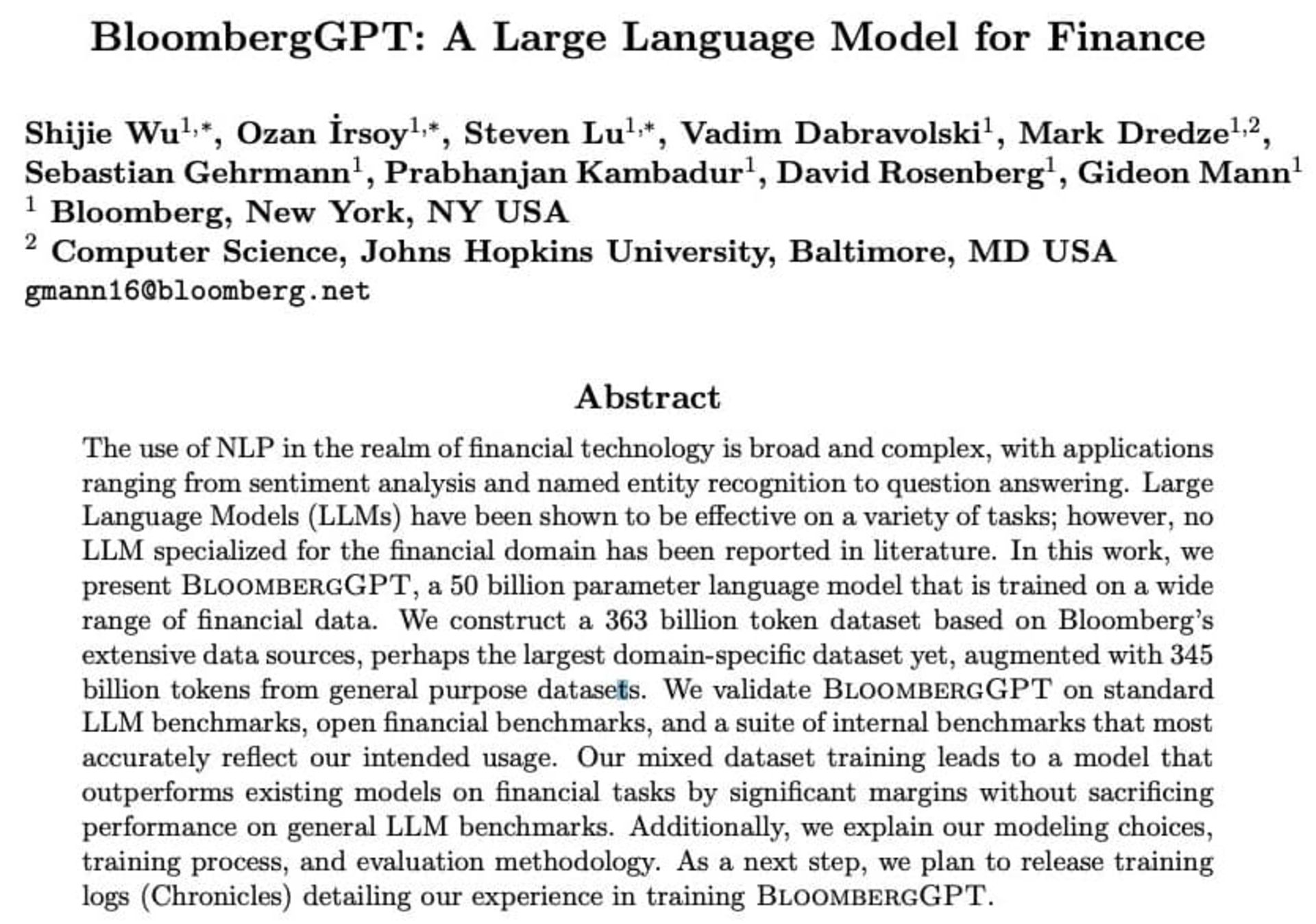 جزئیات مدل زبانی BloombergGPT
