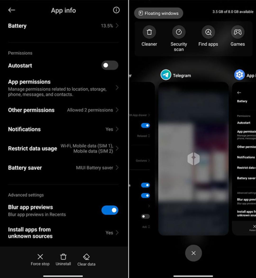 فعال‌کردن حالت Blur App Previews 