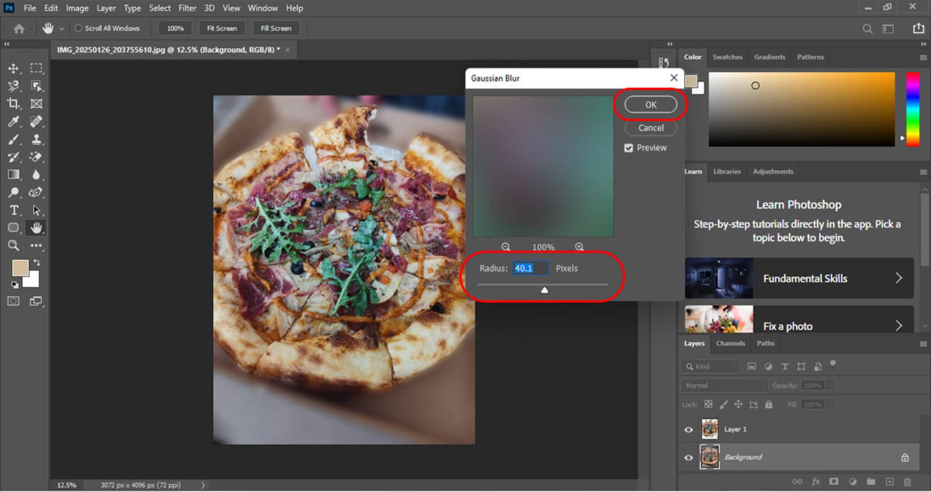 گزینه Gaussian Blur برای تار کردن پس زمینه در فتوشاپ