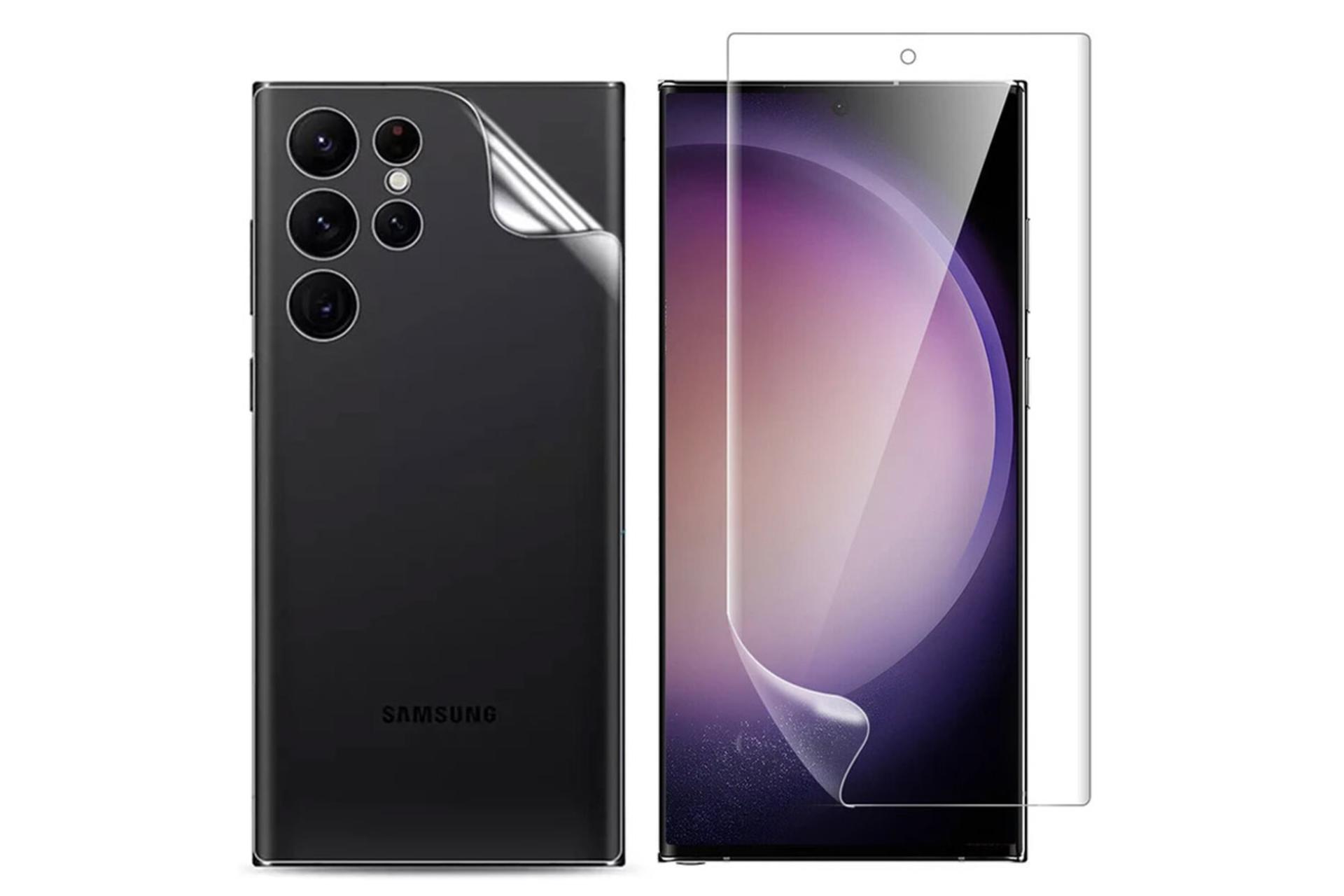 شفافیت محافظ صفحه نمایش گوشی بادیگارد مدل HydroGel مناسب سامسونگ Galaxy S24 Ultra به همراه محافظ پشت گوشی