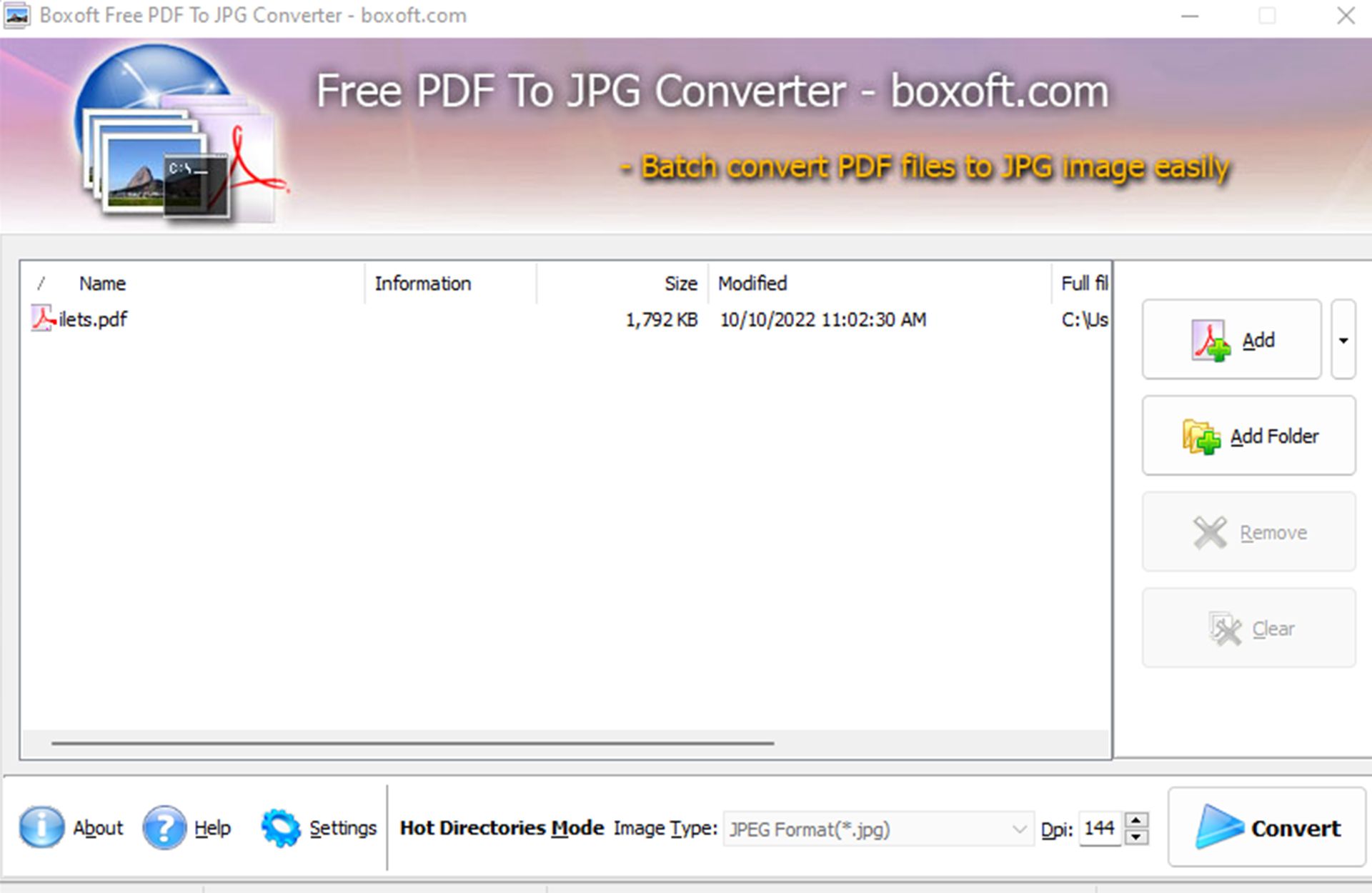 اسکرین شات فایل انتخاب شده در محیط نرم افزار boxoft برای تبدیل به عکس