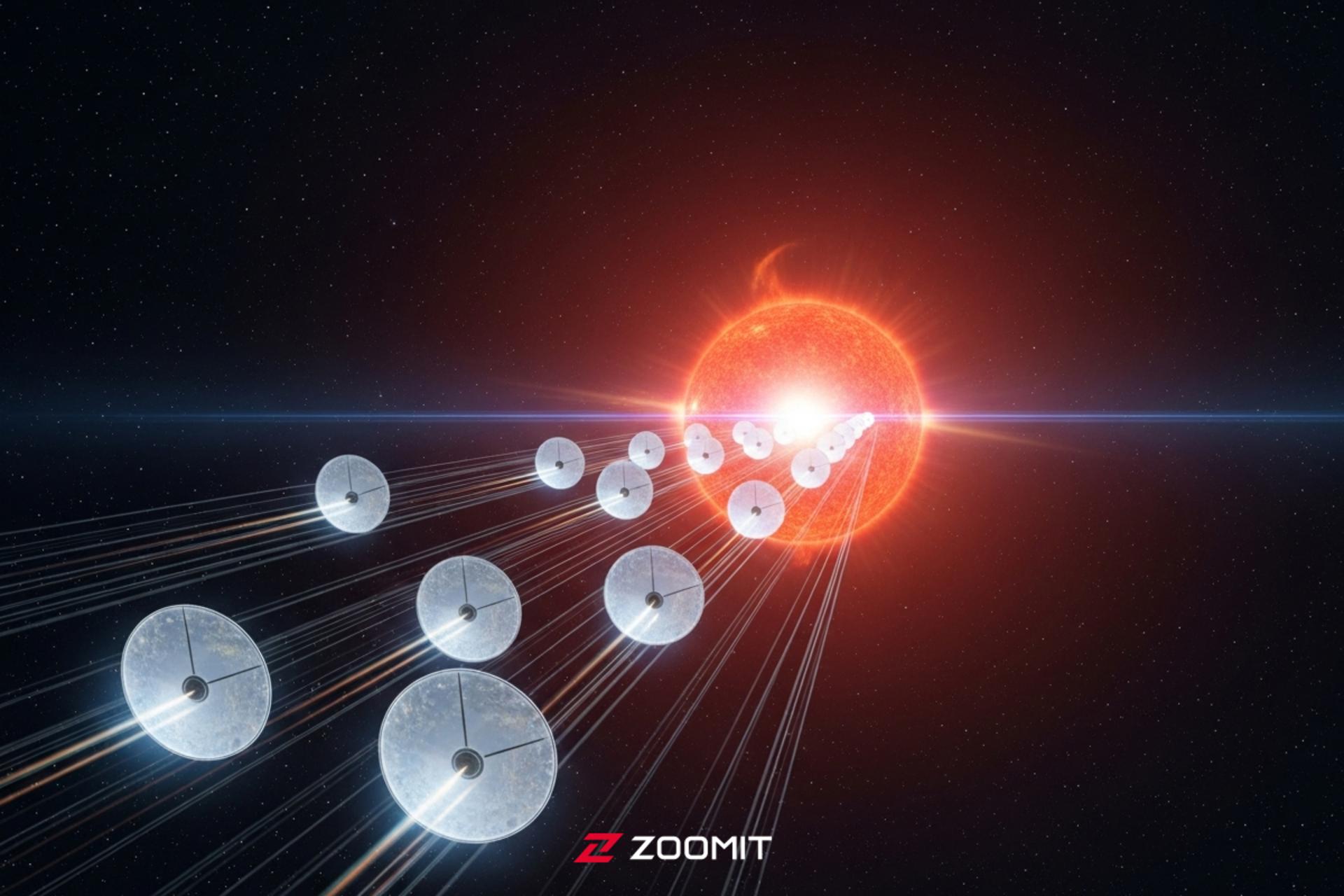 تصویرسازی از نانوفضاپیماها درحال گذر از کنار ستاره‌ای سرخ