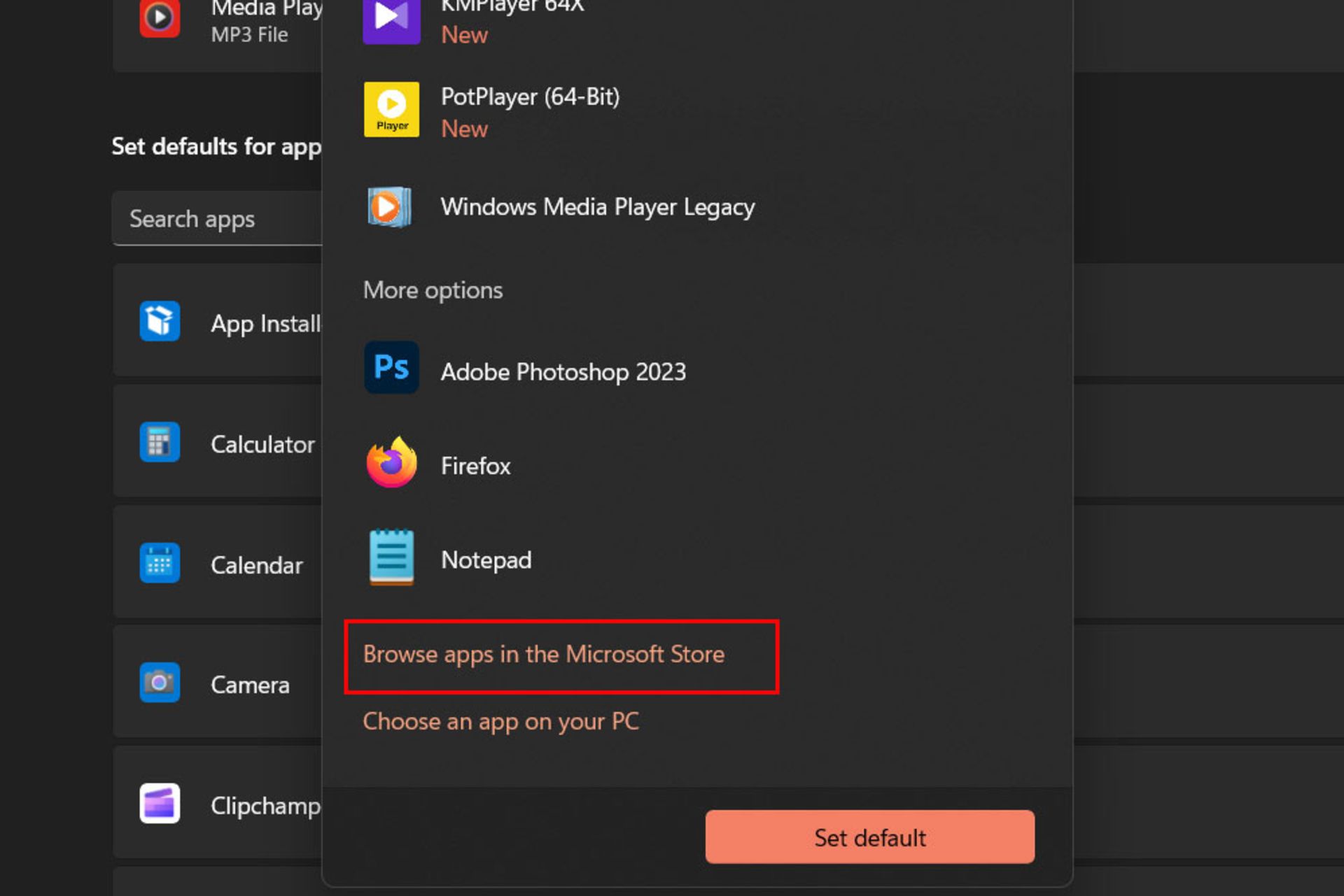 انتخاب گزینه‌ی Brows Apps in the Microsoft Store