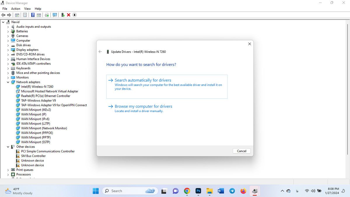 browse my computer for drivers جهت نصب مجدد درایور wi-fi به&zwnj; صورت دستی