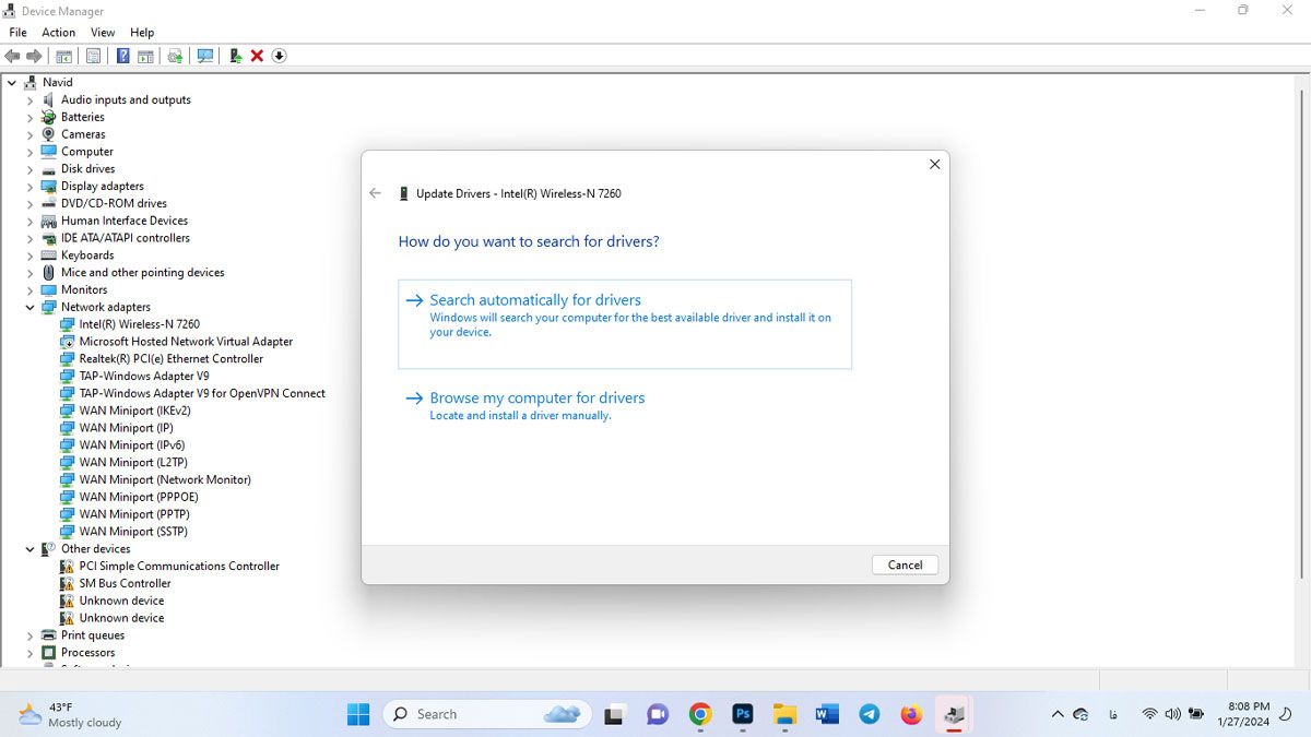 browse my computer for drivers جهت نصب مجدد درایور wi-fi به‌ صورت دستی