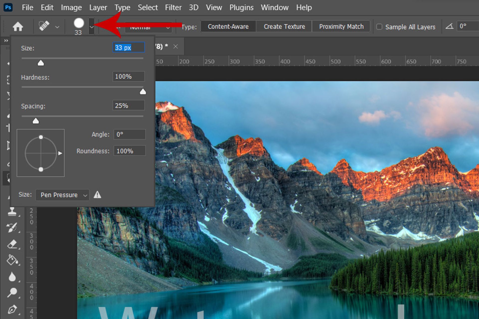 تغییر اندازه‌ی Brush