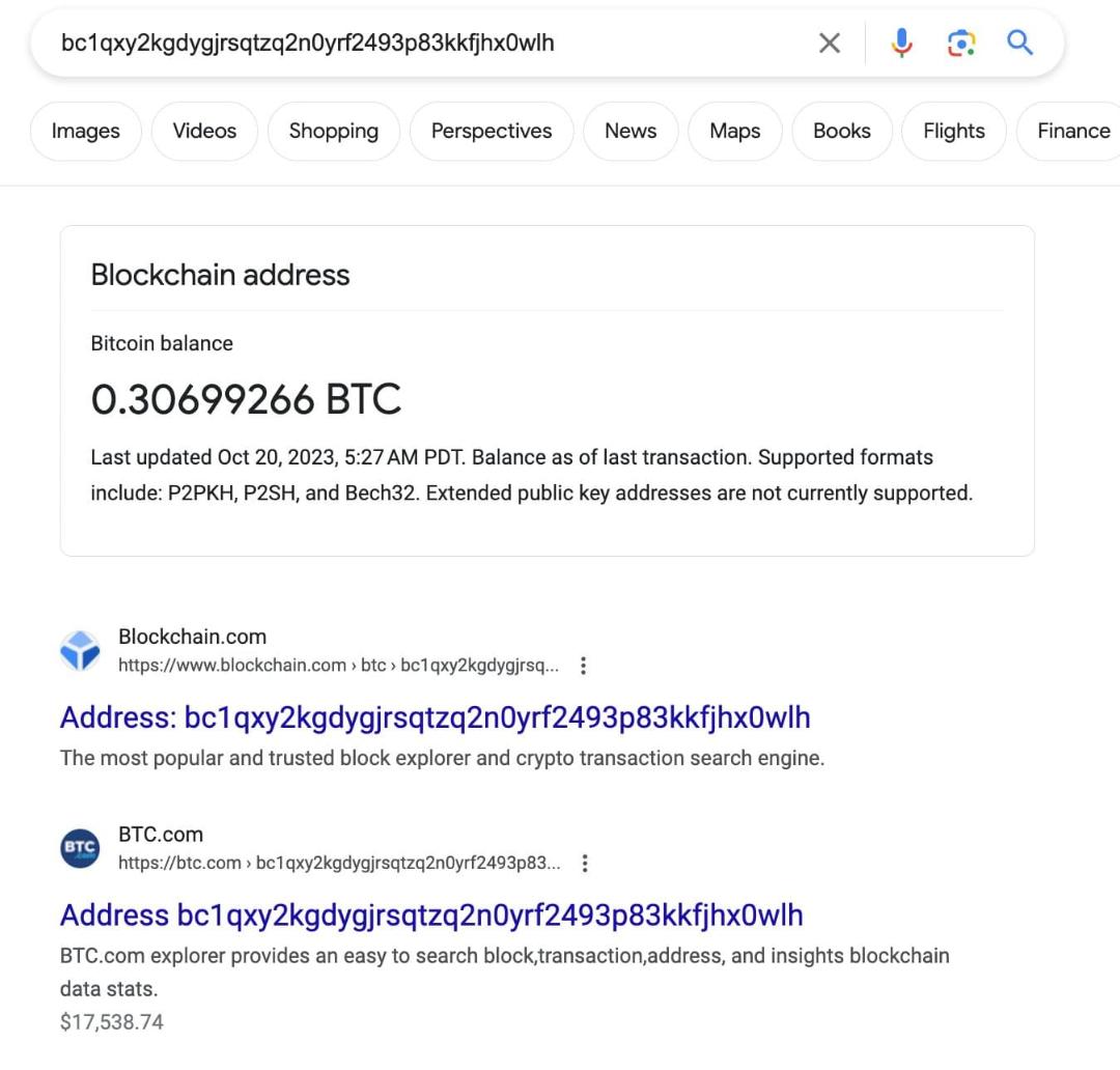 نمایش دارایی کیف پول بیت کوین در گوگل