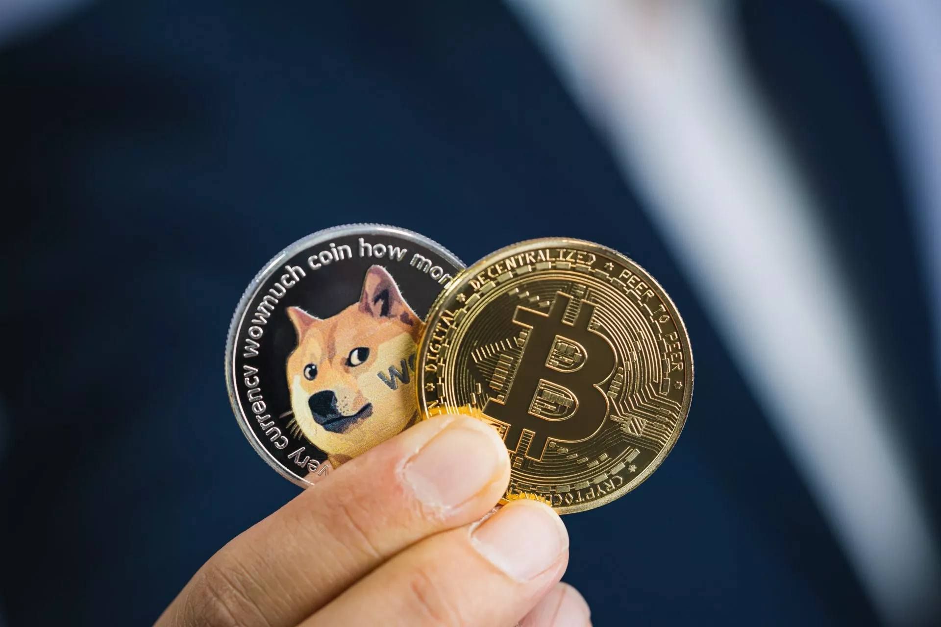بیت کوین و دوج کوین در دست