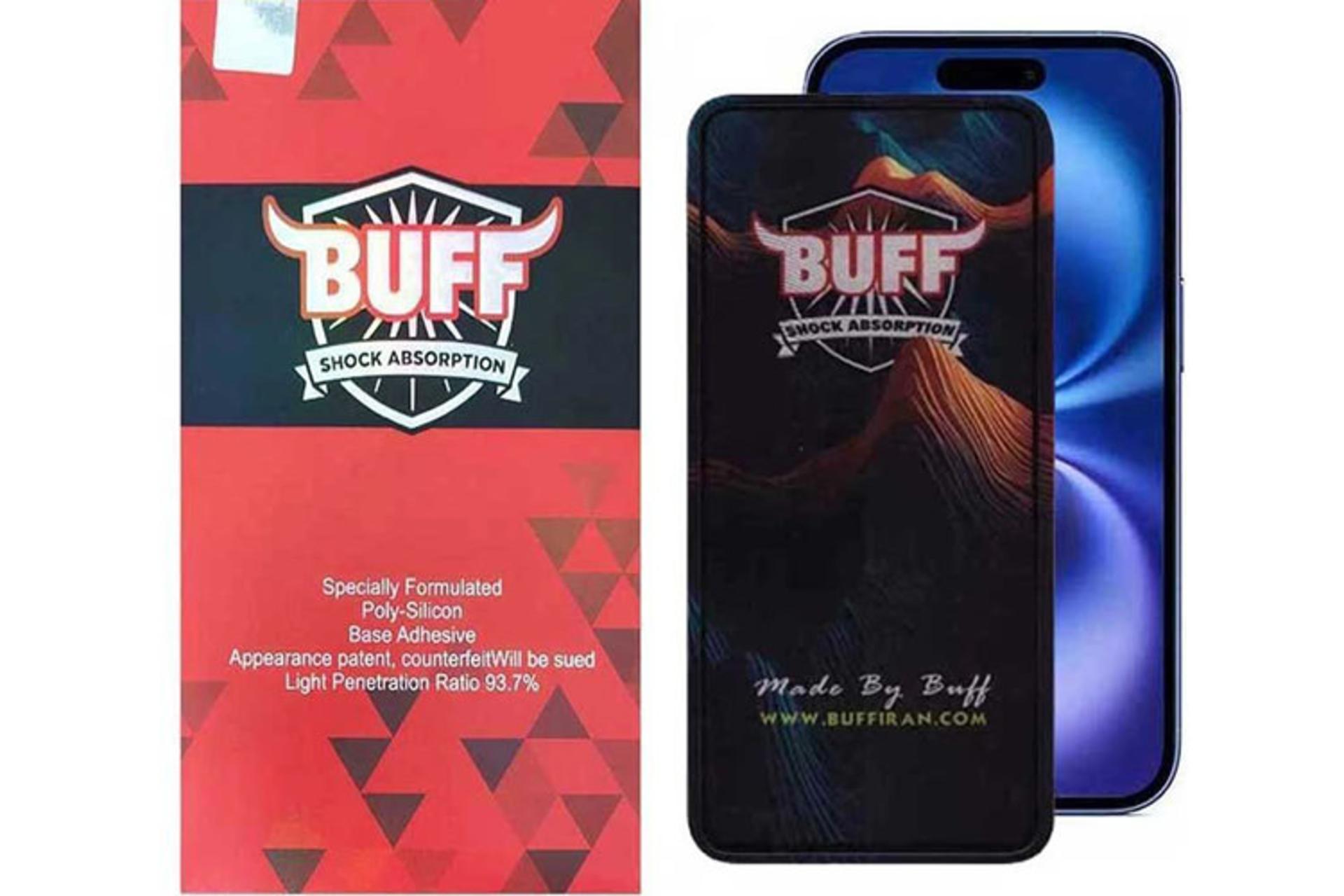 محافظ صفحه نمایش گوشی بوف Buff Mountain Apple iPhone 16 بسته بندی