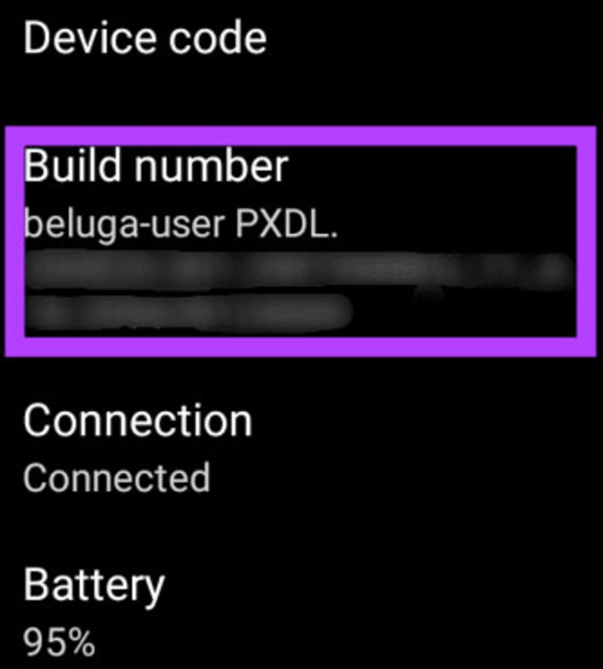 گزینه Build number