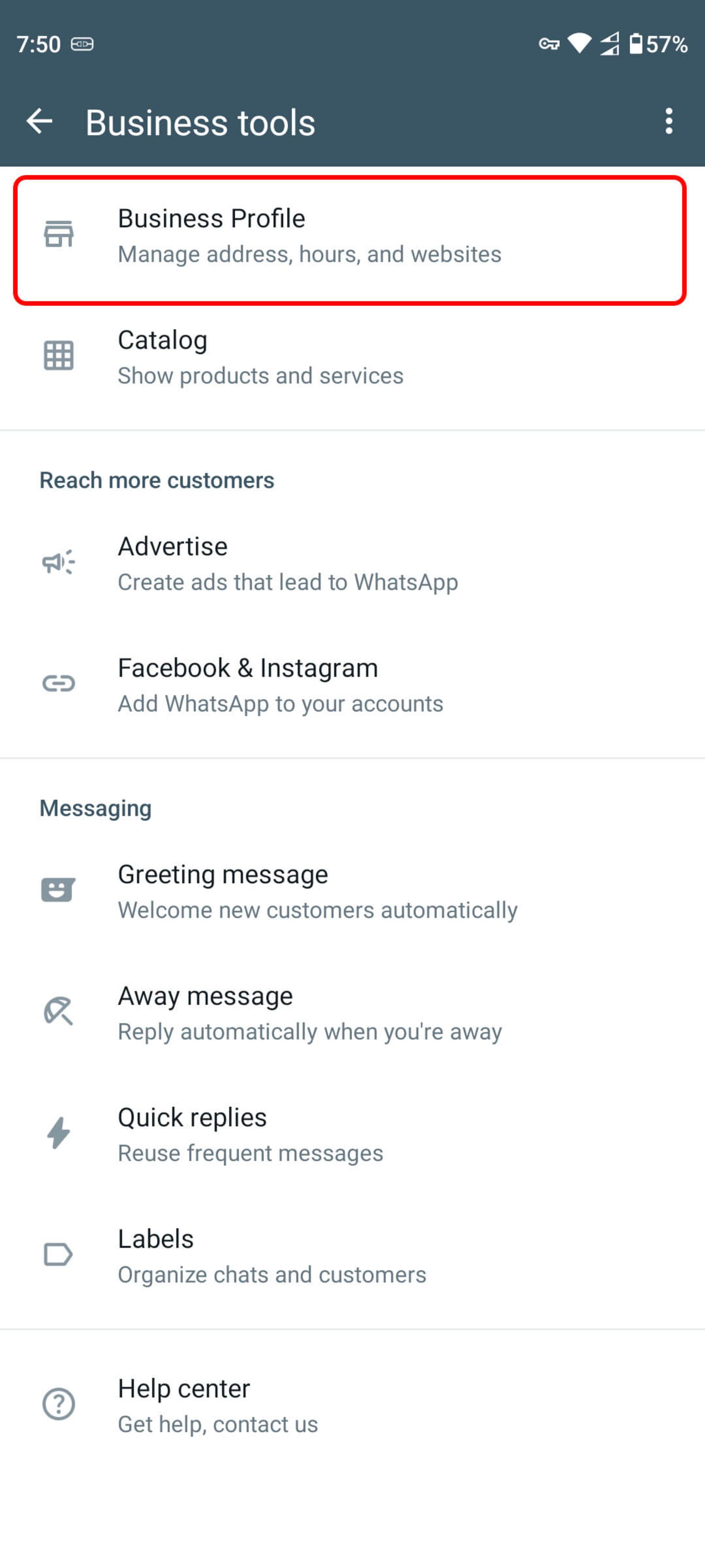 انتخاب Business Profile
