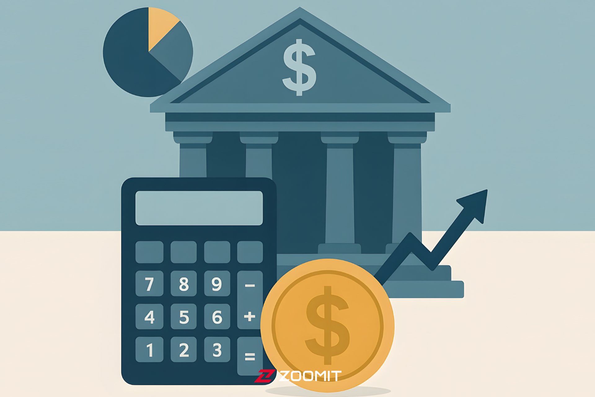 نماد بانک به همراه ماشین حساب و درصد