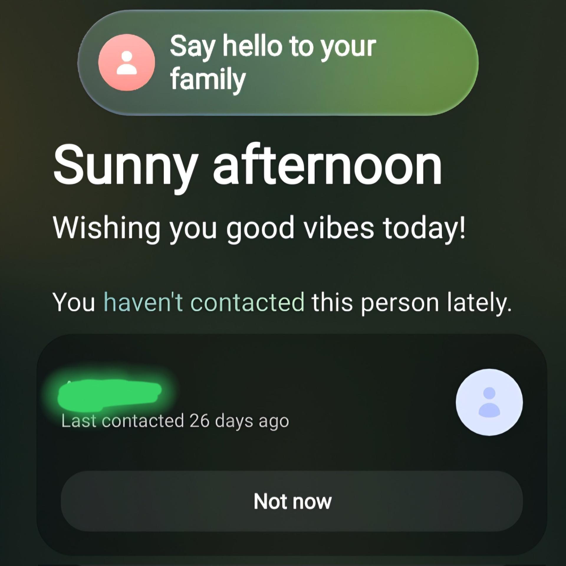 کارت یادآوری تماس با مادر در One UI 8.5