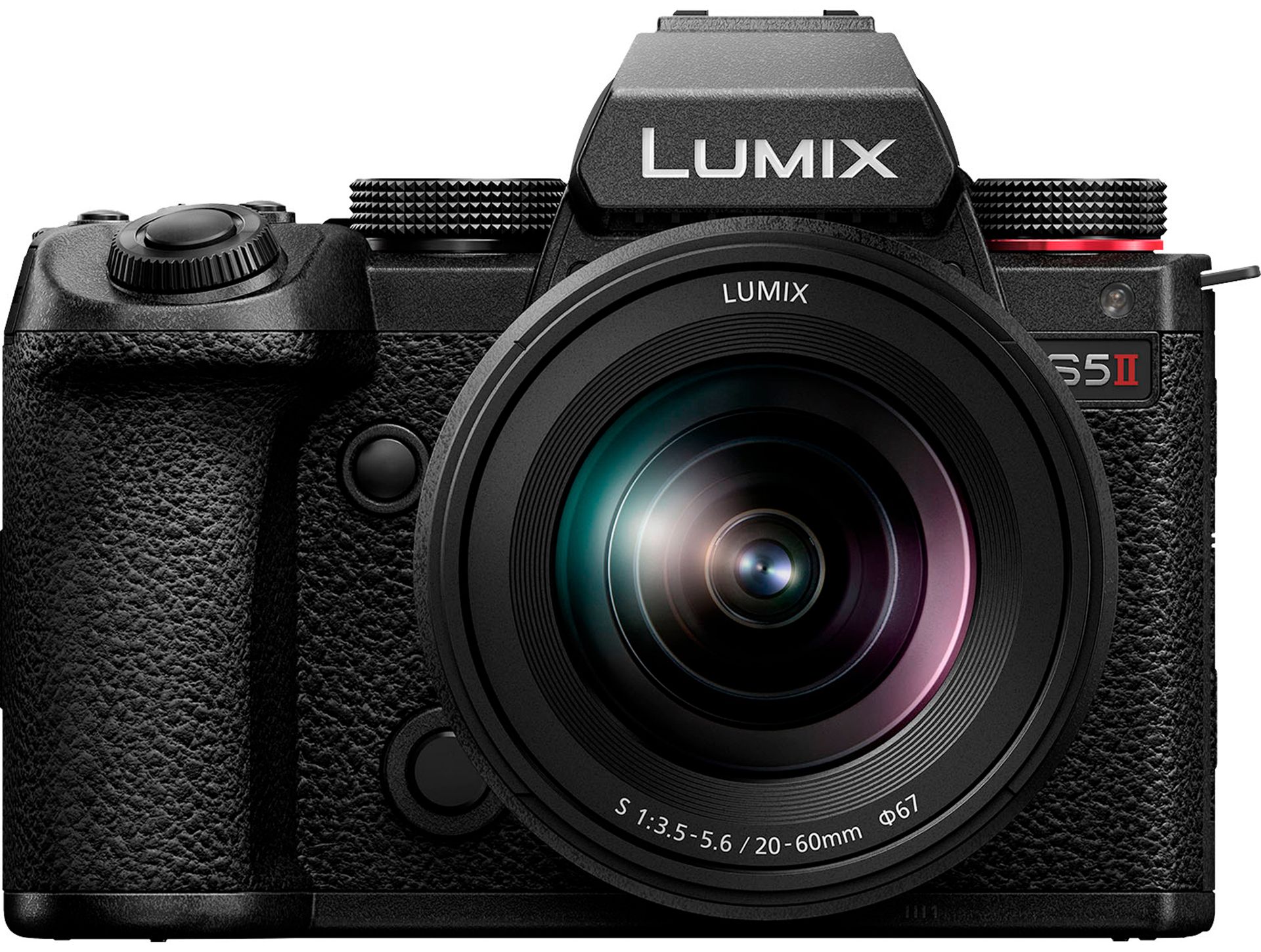 دوربین S5II از نمای روبه‌رو با لنز