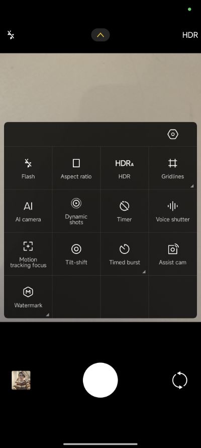 تنظیمات سریع اپلیکیشن دوربین در هایپراواس