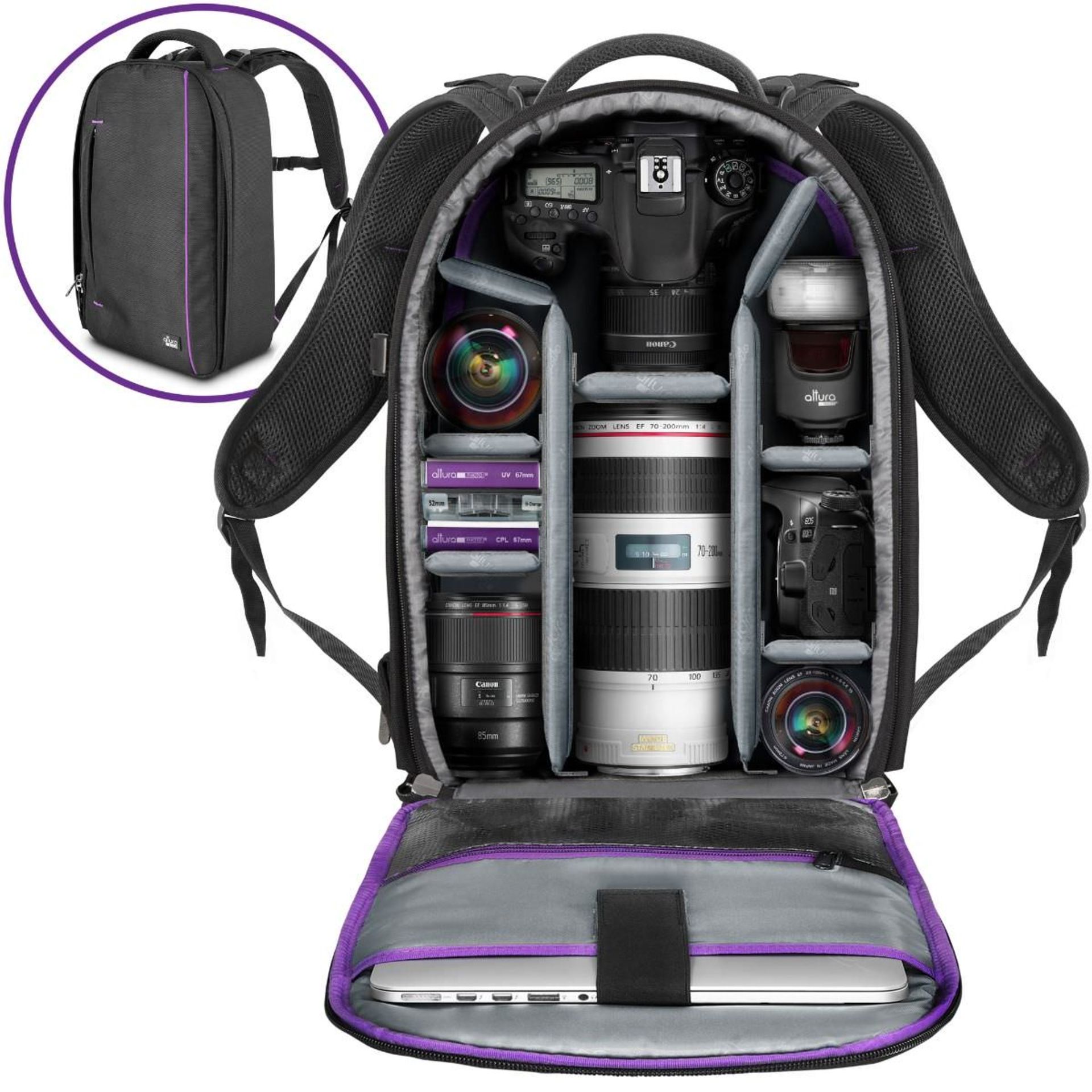 کیف دوربین با دوربین لنز باتری لپ تاپ