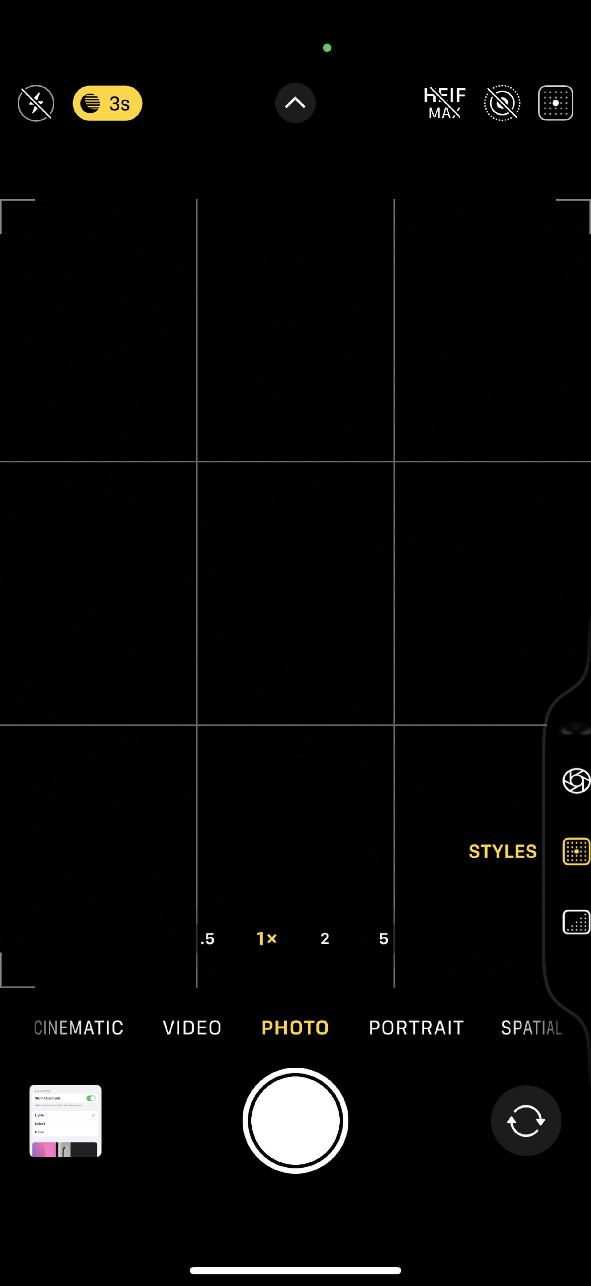 Camera control in the camera viewfinder