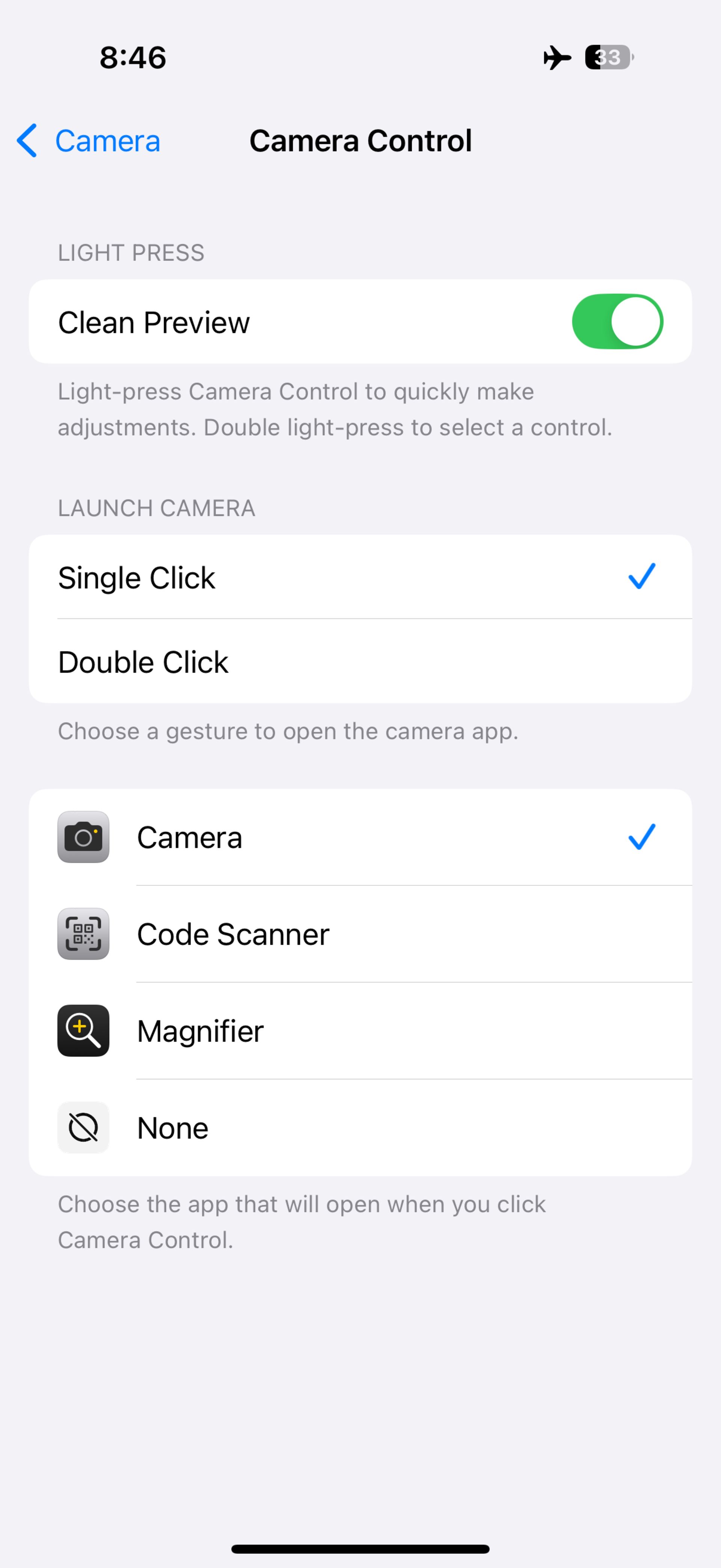 Control camera settings