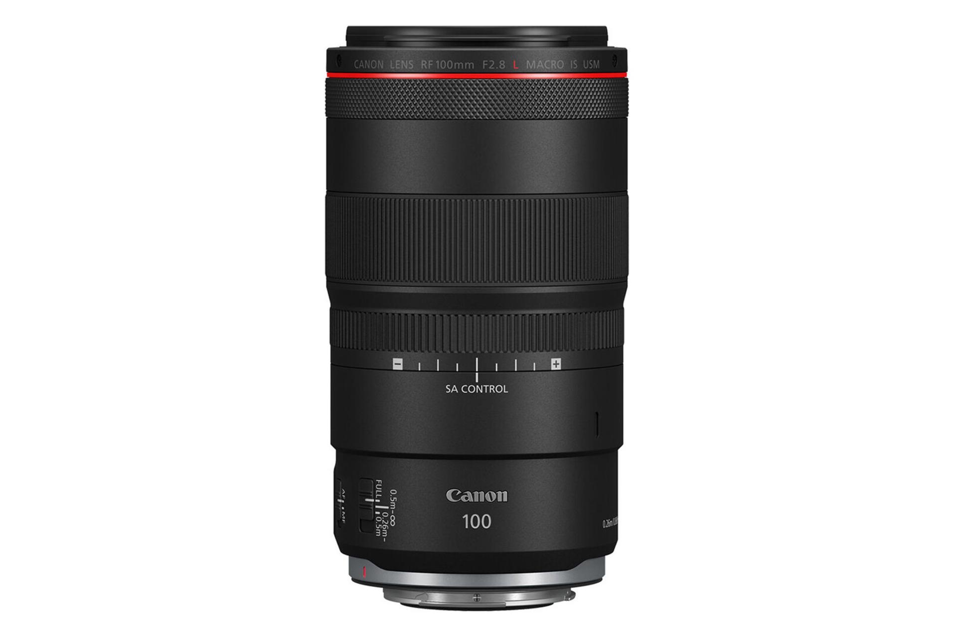 لنز کانن Canon RF 100mm F2.8L Macro IS USM نمای جانبی ایستاده