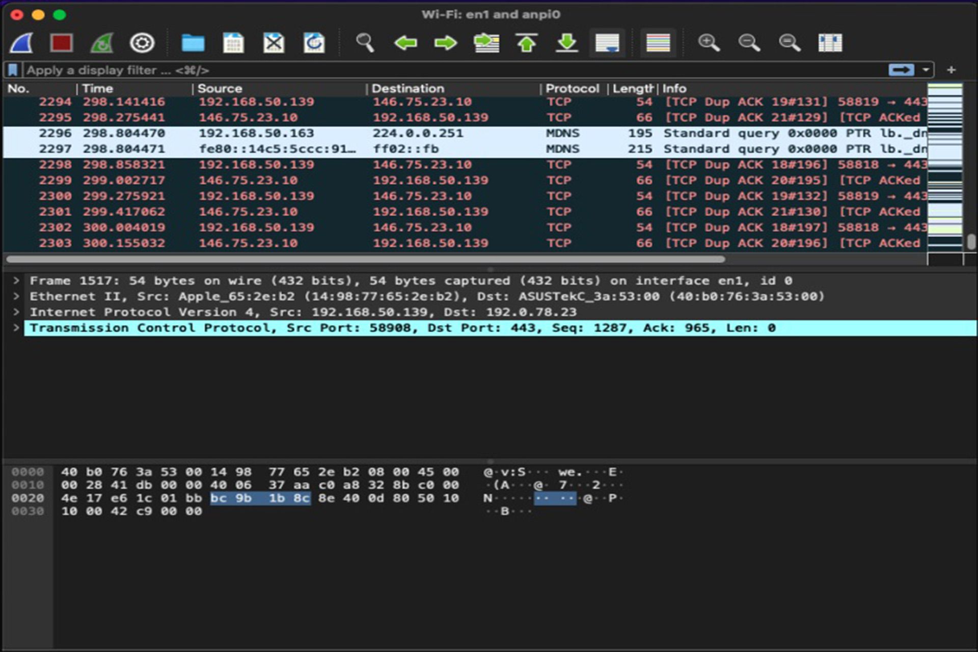 جمع آوری ترافیک شبکه یک سایت خاص در نرم افزار Wireshark 