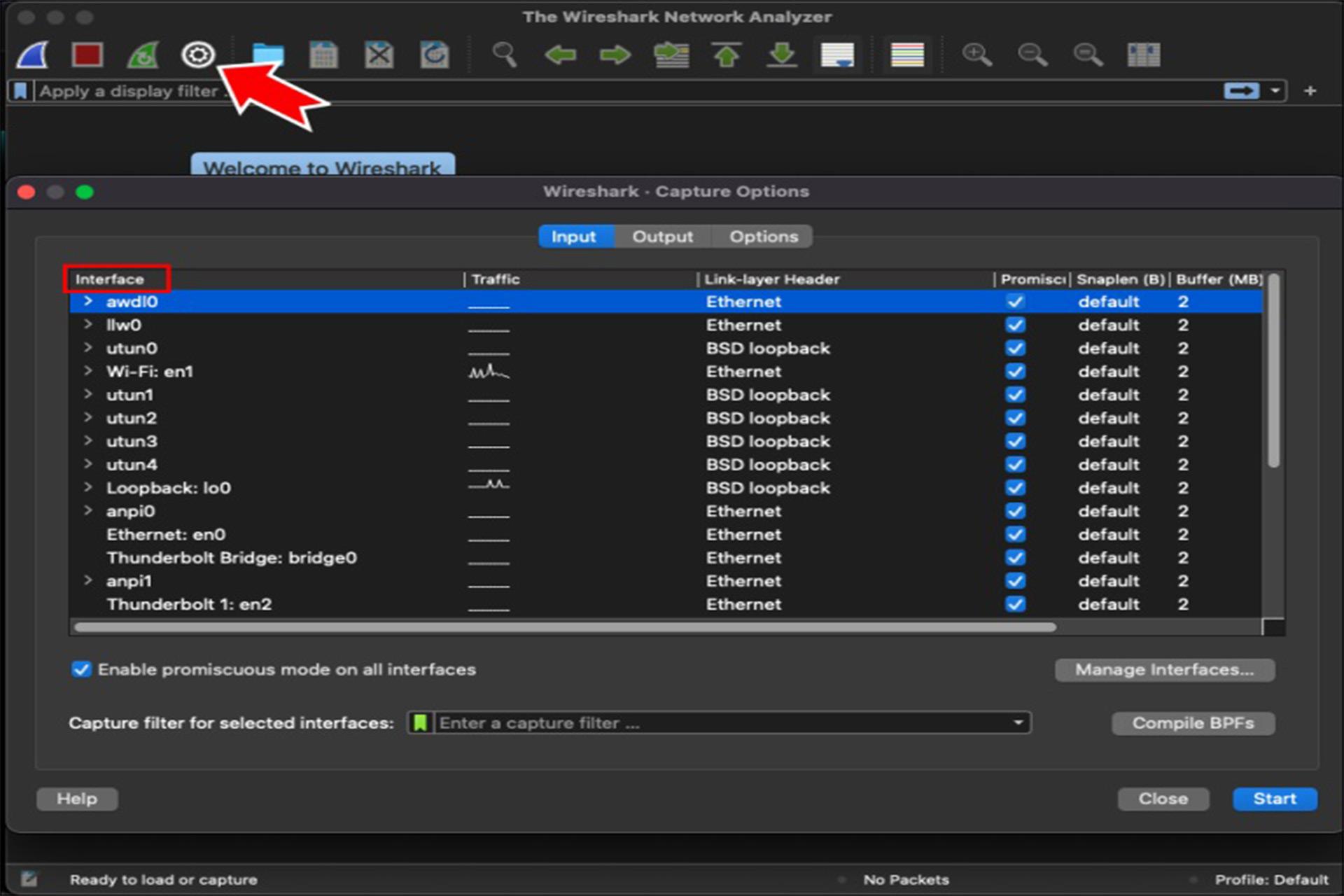 بخش جمع آوری ترافیک شبکه در نرم افزار Wireshark