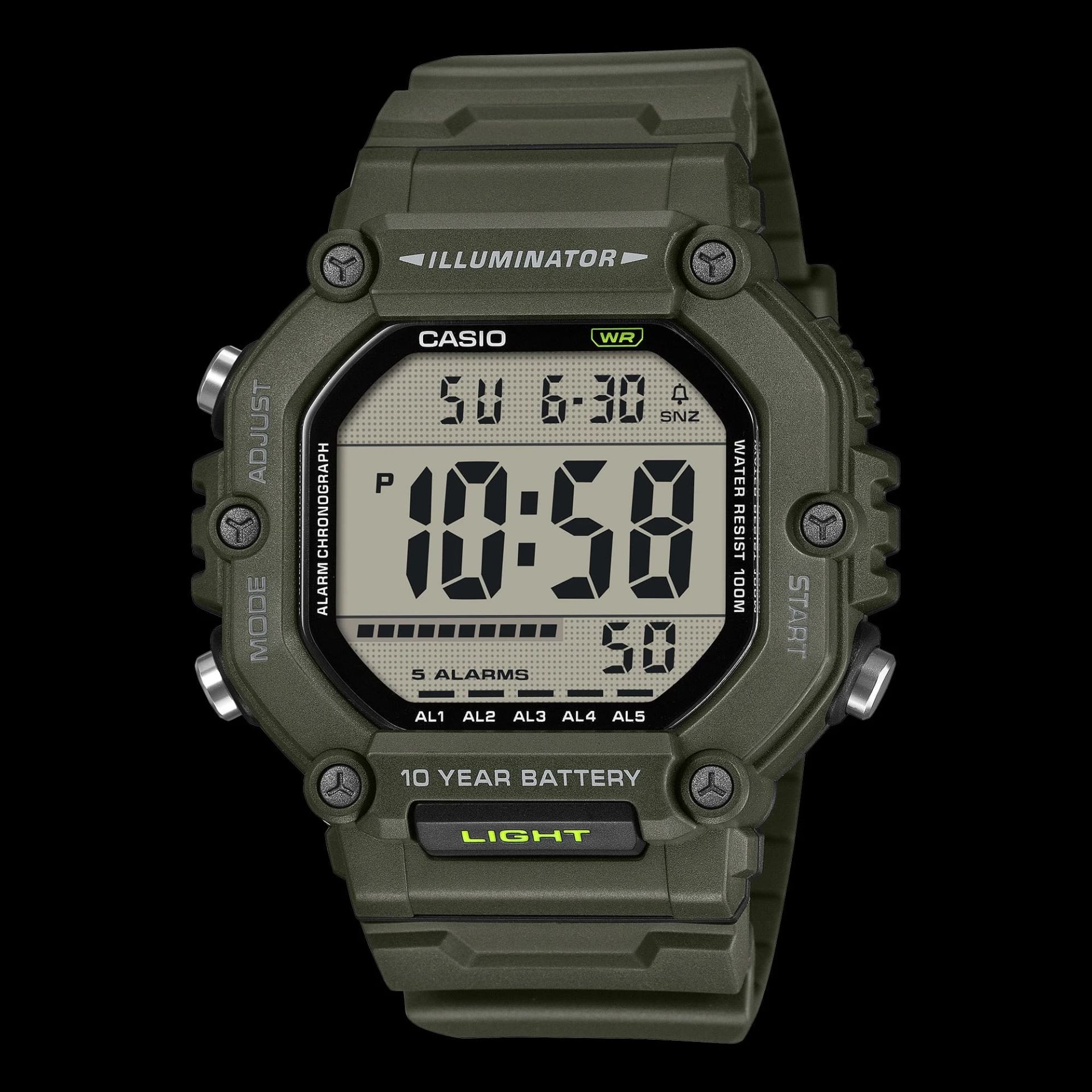 نمای جلو و صفحه‌ی ساعت مچی مردانه کاسیو مدل AE-1600HX