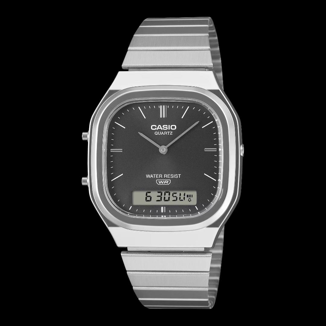 ساعت دیجیتال و آنالوگ کاسیو (Casio AQ-240E) با بند استیل نقره‌ای