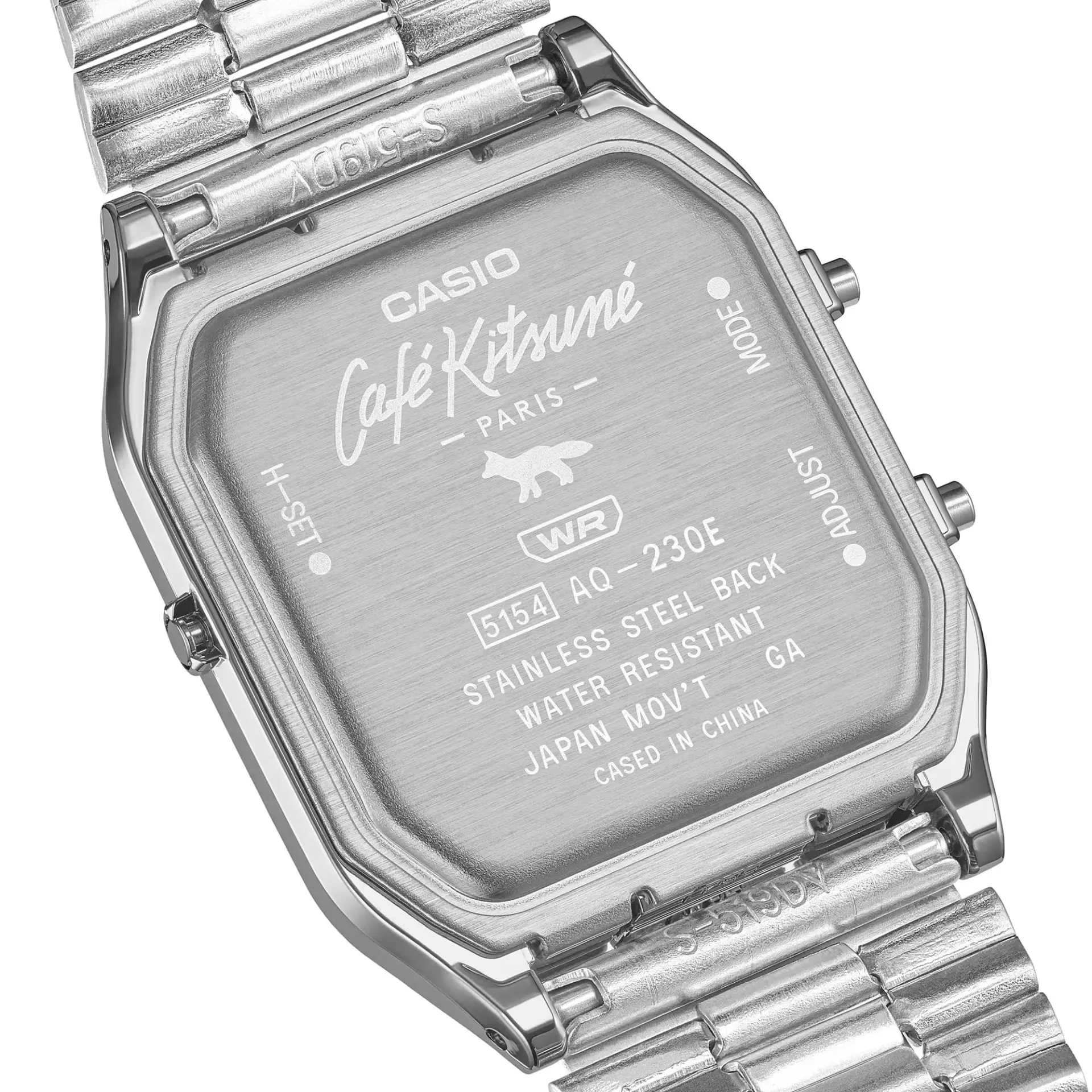 بدنه استیل ساعت مچی کاسیو (Casio) با لوگوی Café Kitsuné
